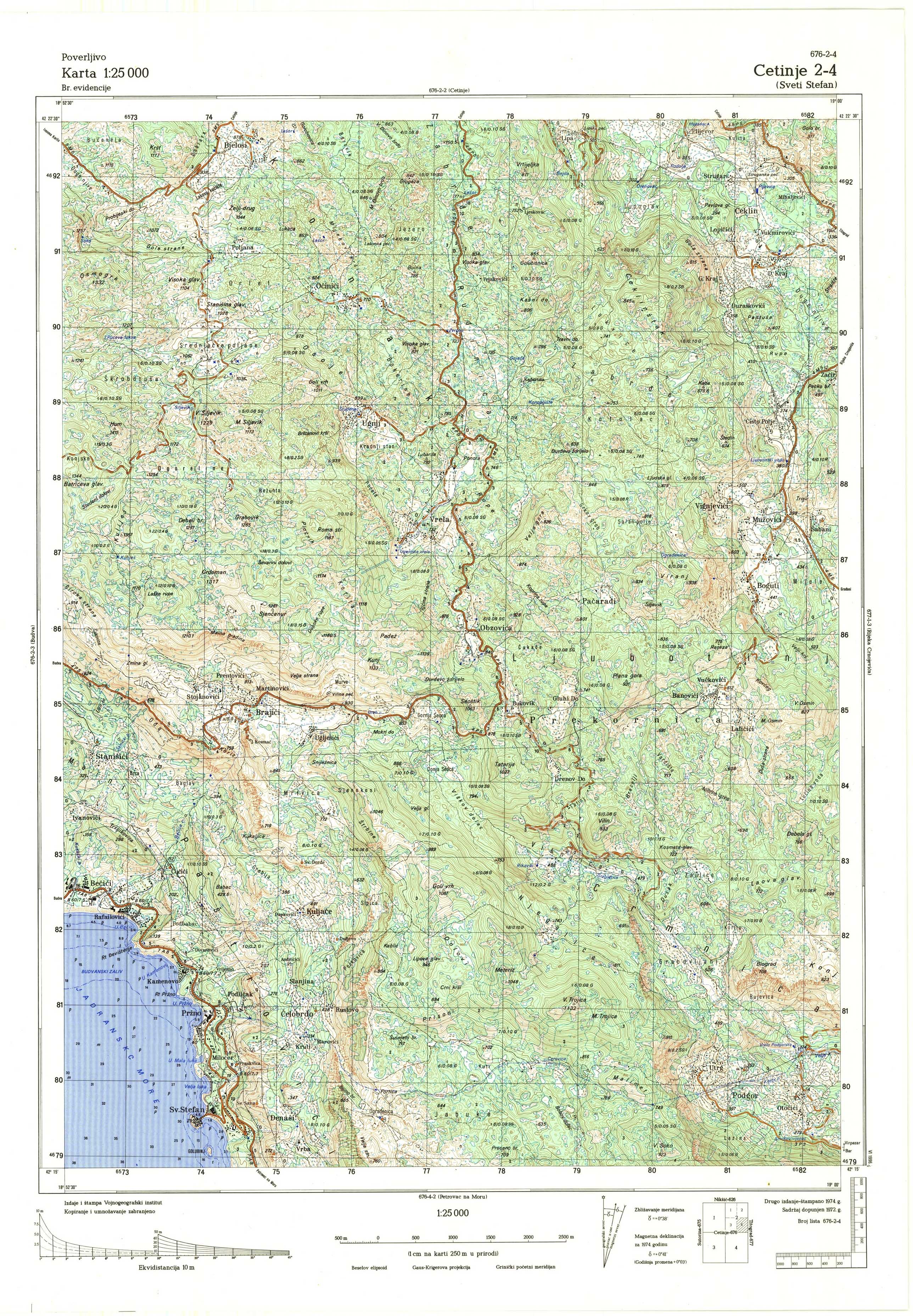  topografska karta crne gore 25000 JNA  Cetinje