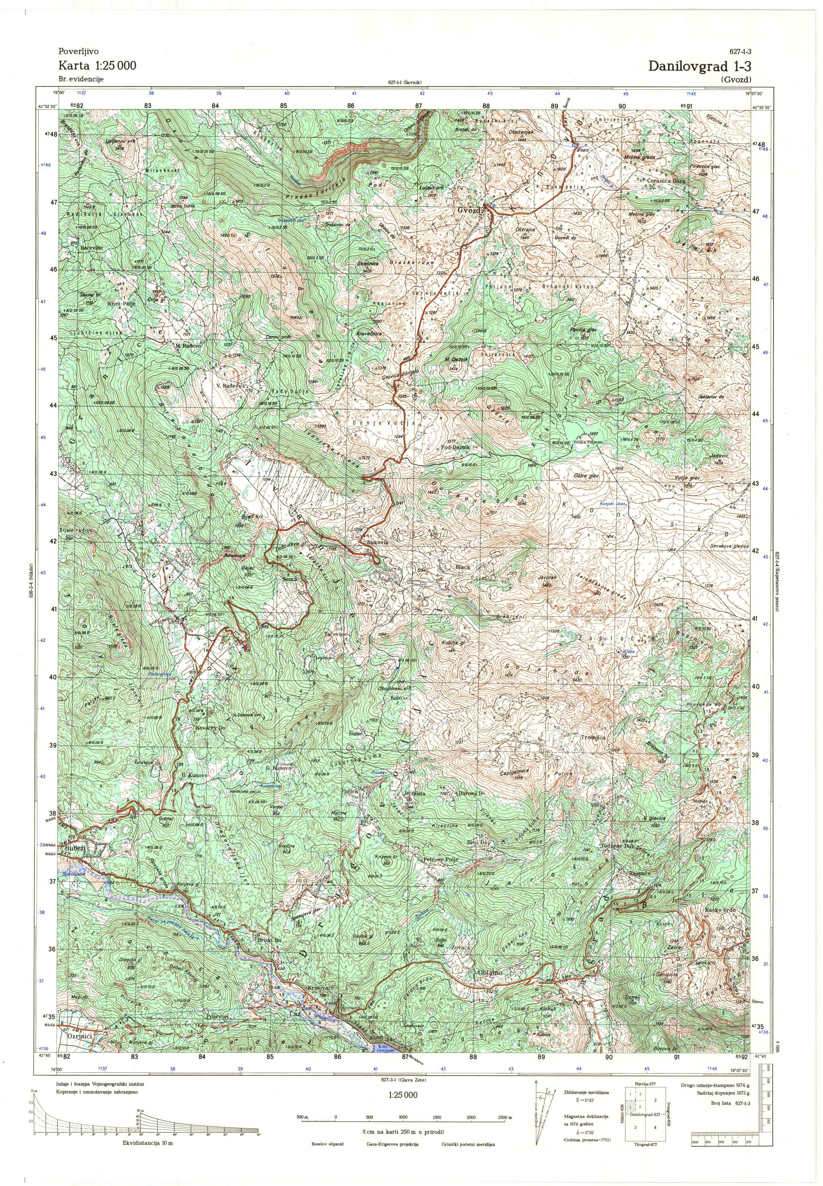  topografska karta srbije 25000 JNA  Nikšič