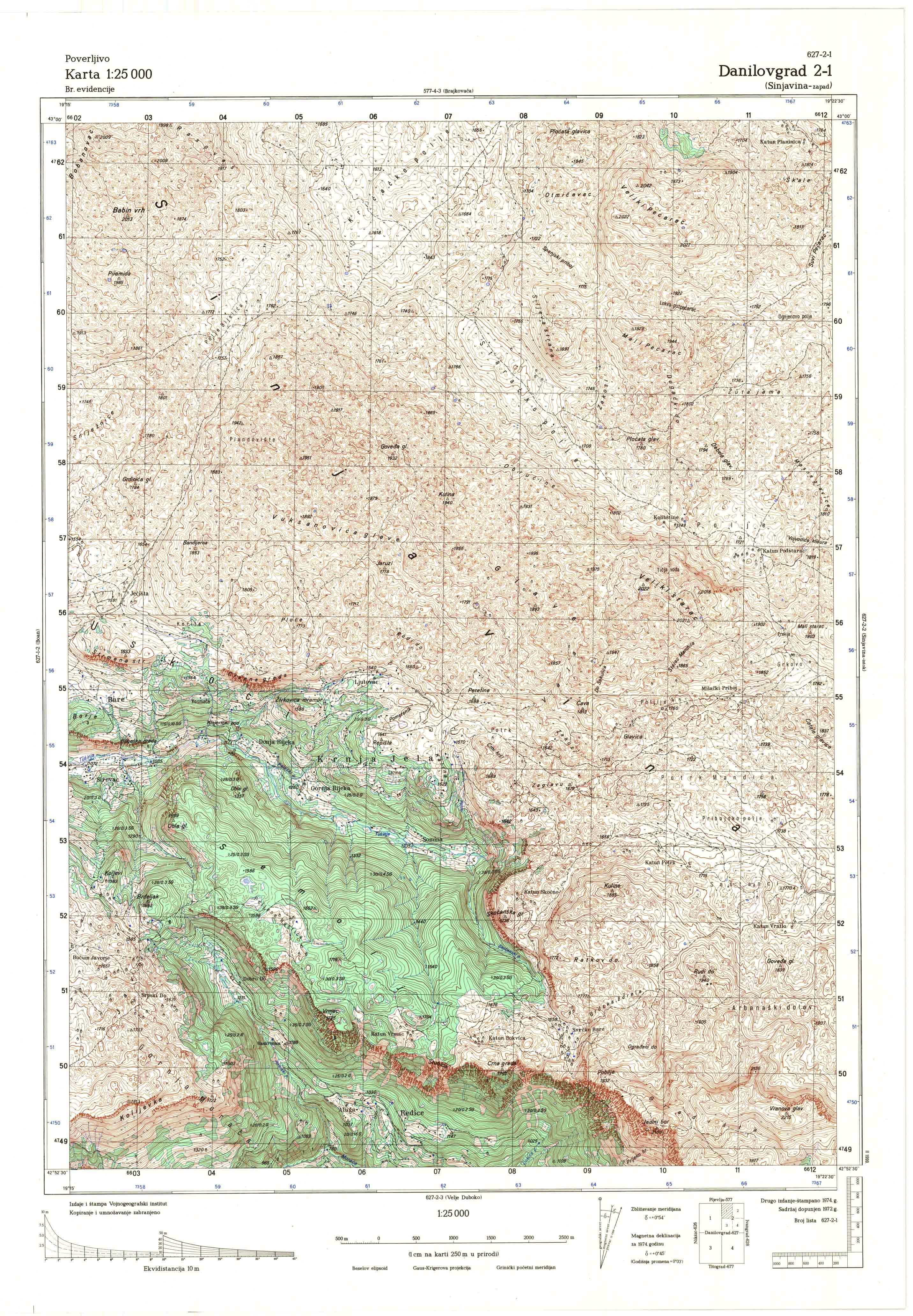  topografska karta srbije 25000 JNA  Nikšič