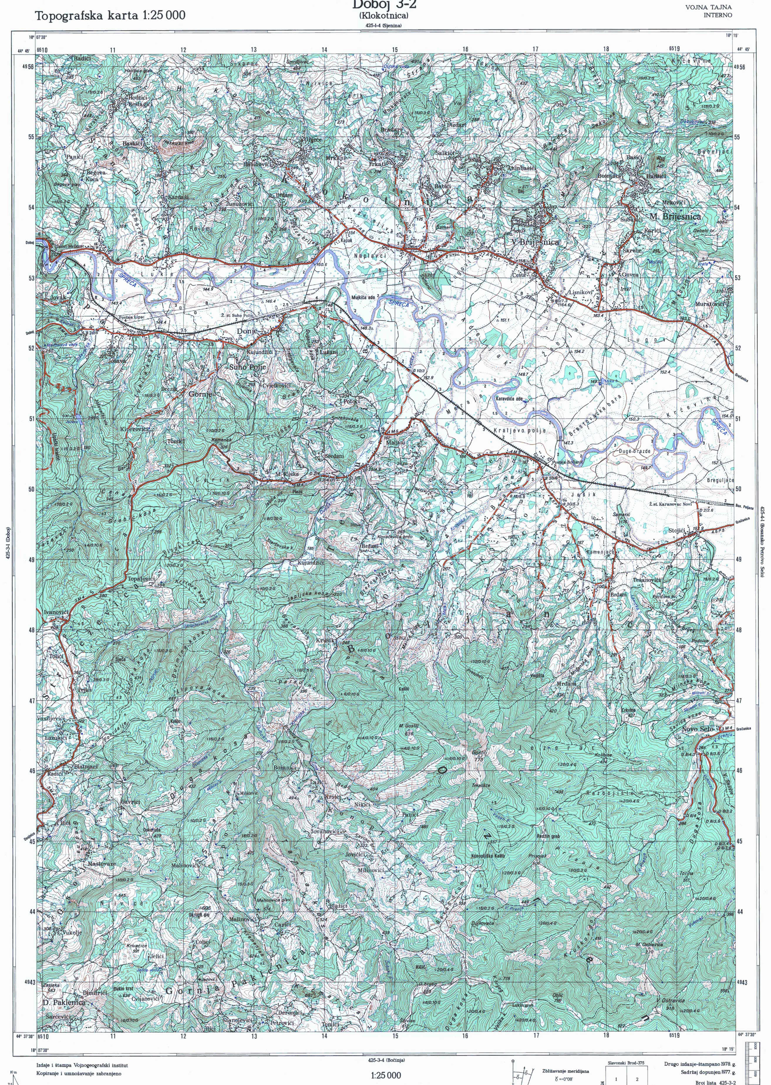  topografska karta BiH 25000 JNA  Doboj