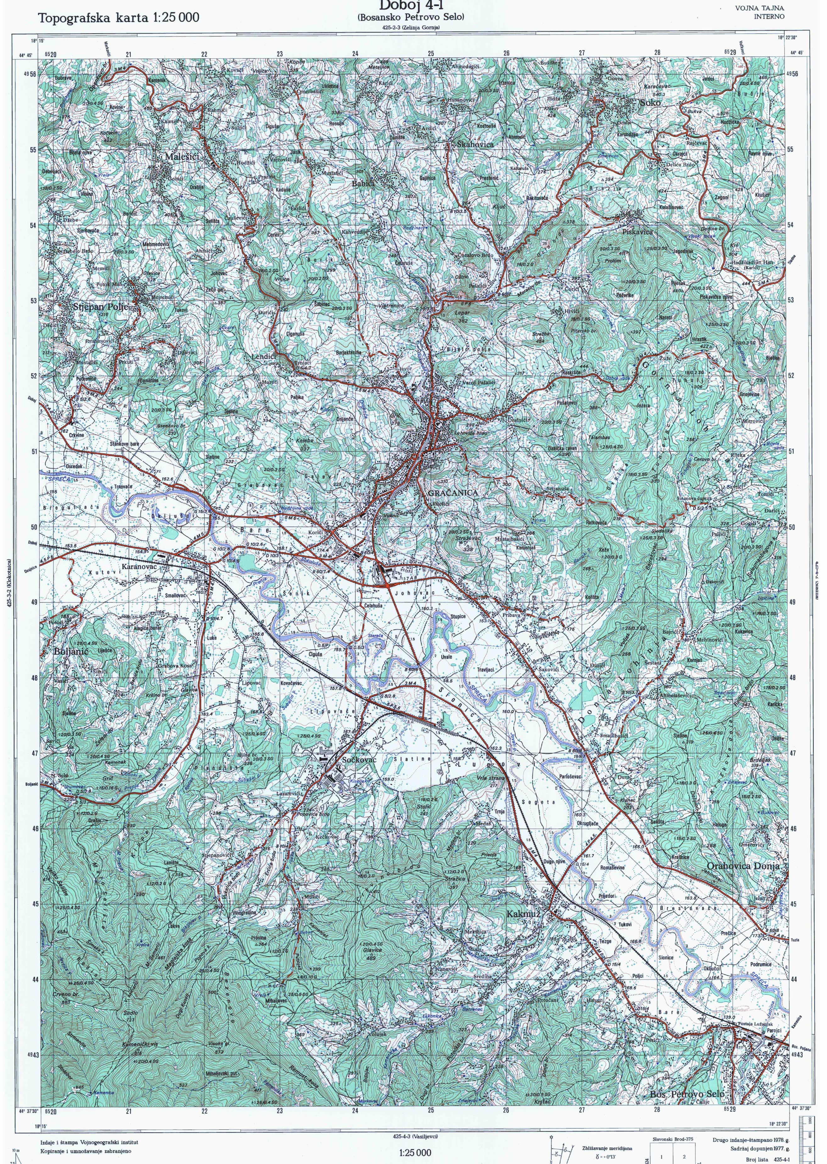  topografska karta BiH 25000 JNA  Doboj