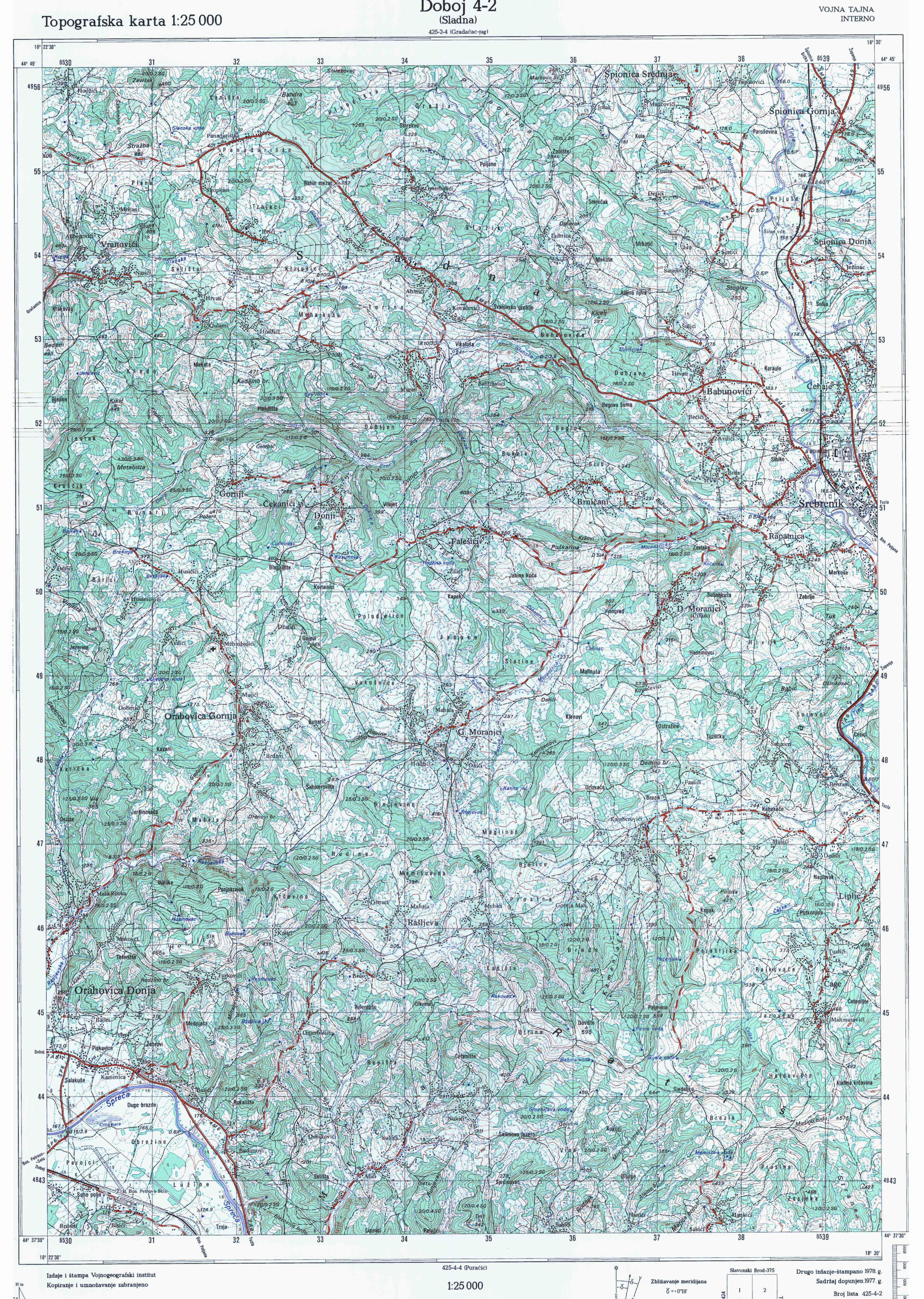  topografska karta BiH 25000 JNA  Doboj