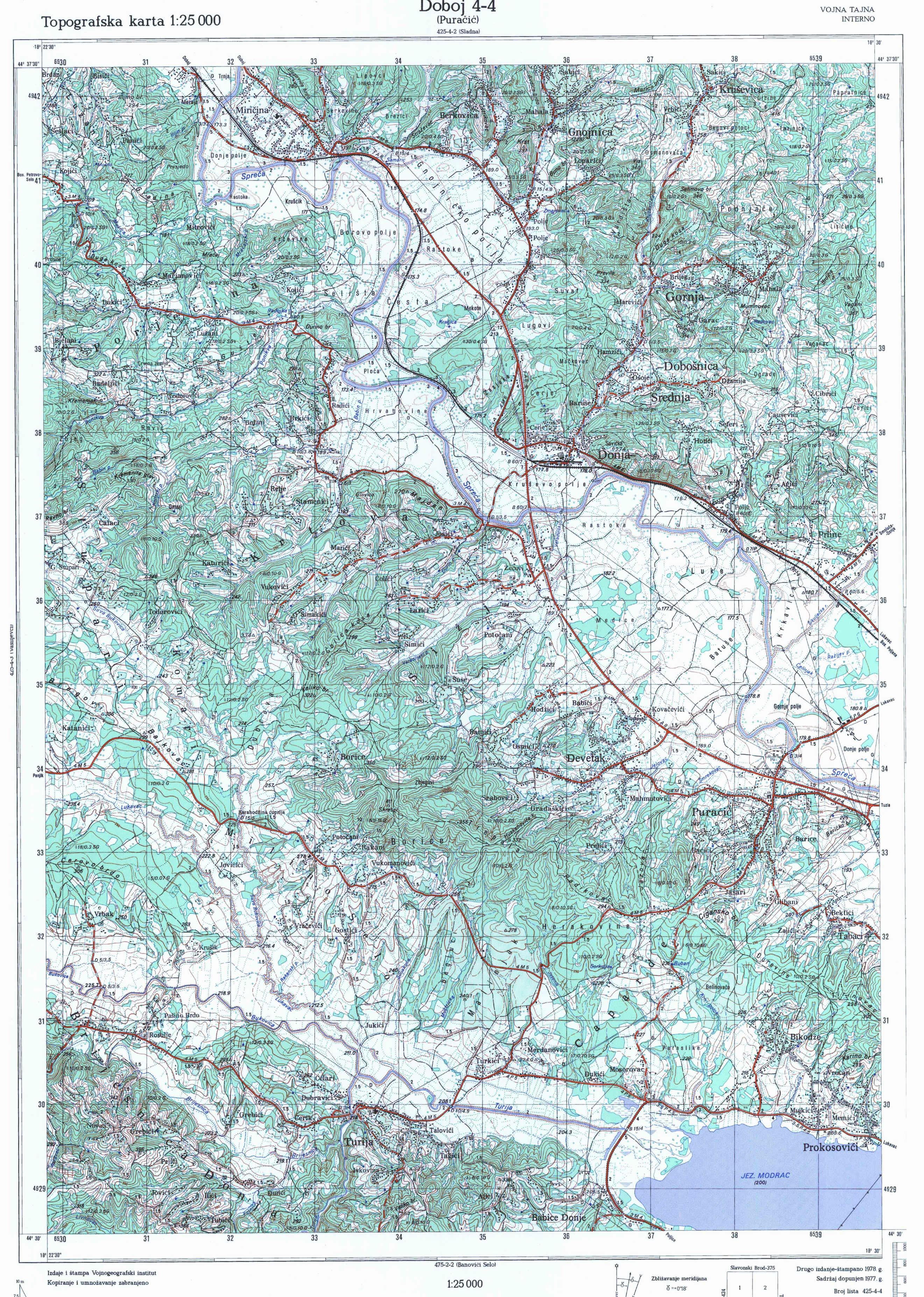  topografska karta BiH 25000 JNA  Doboj