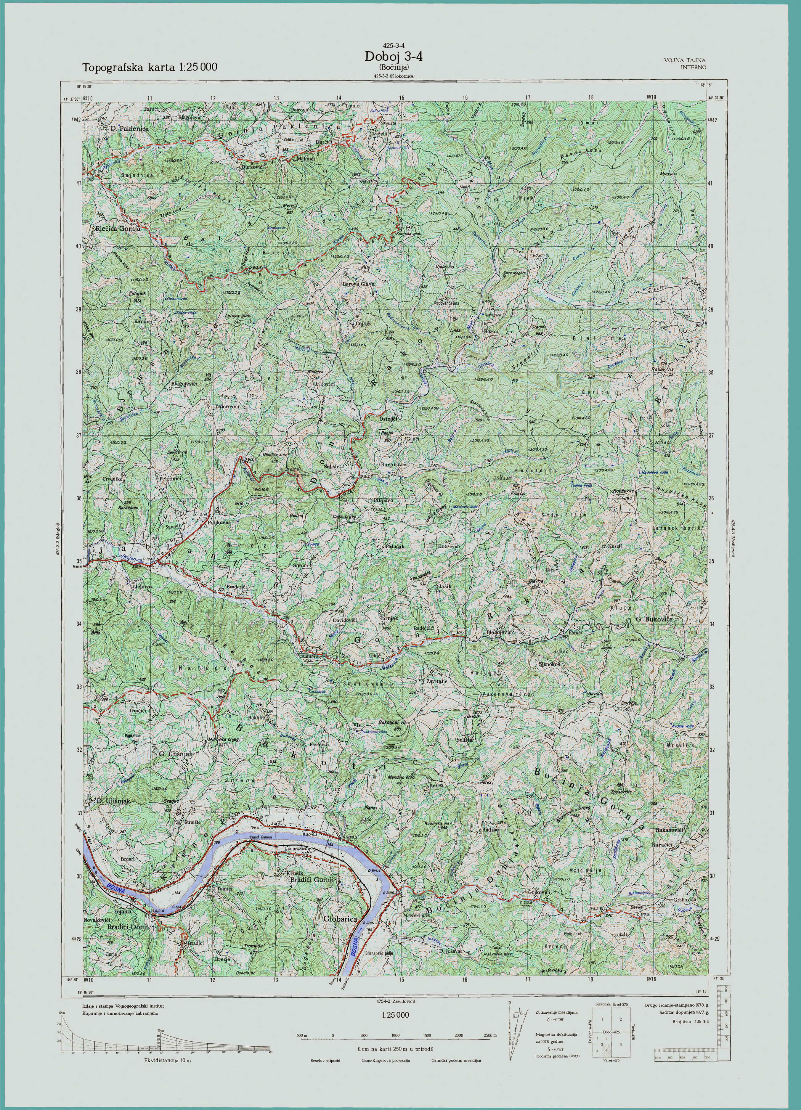  topografska karta BiH 25000 JNA  Doboj