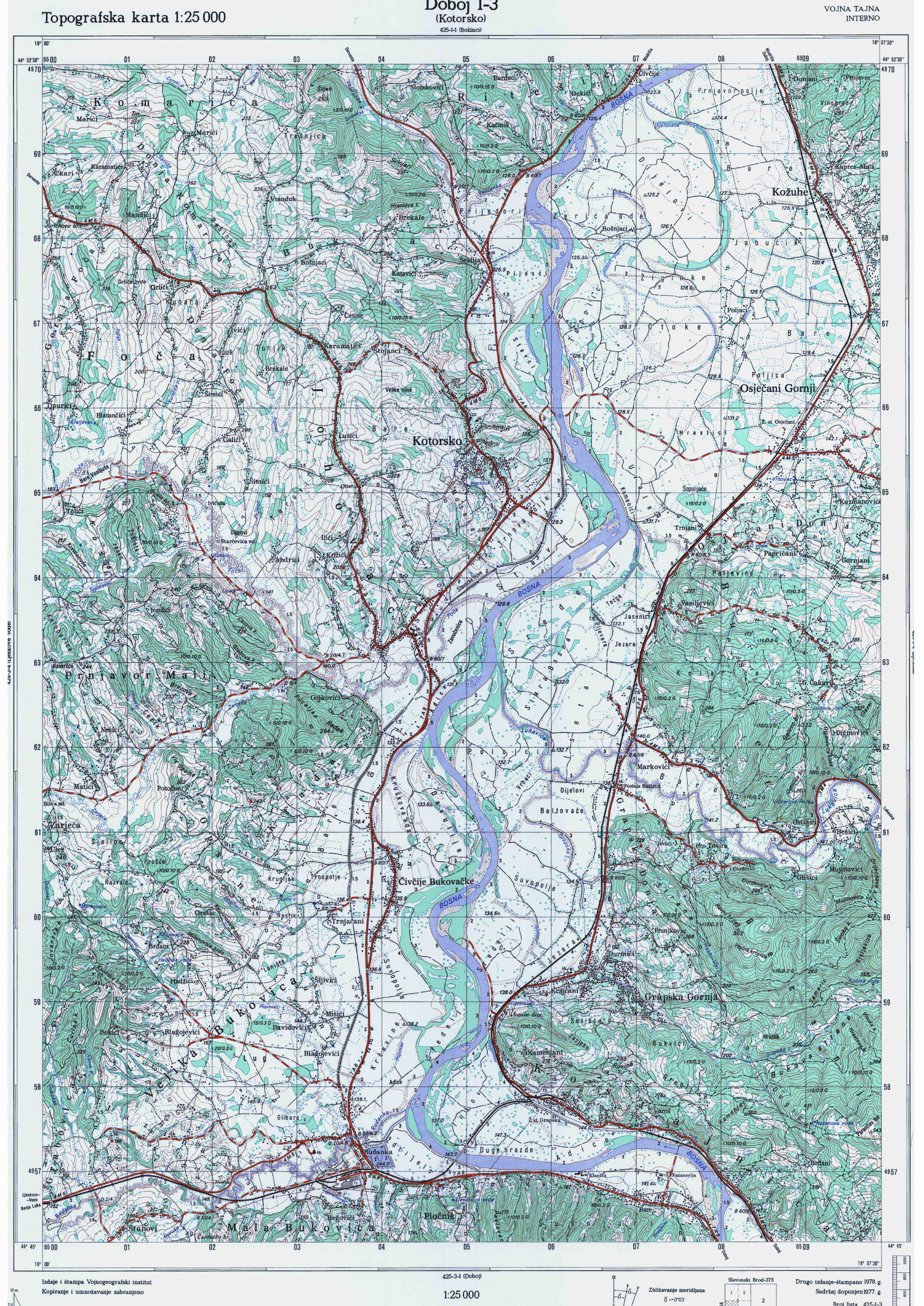  topografska karta BiH 25000 JNA  Doboj