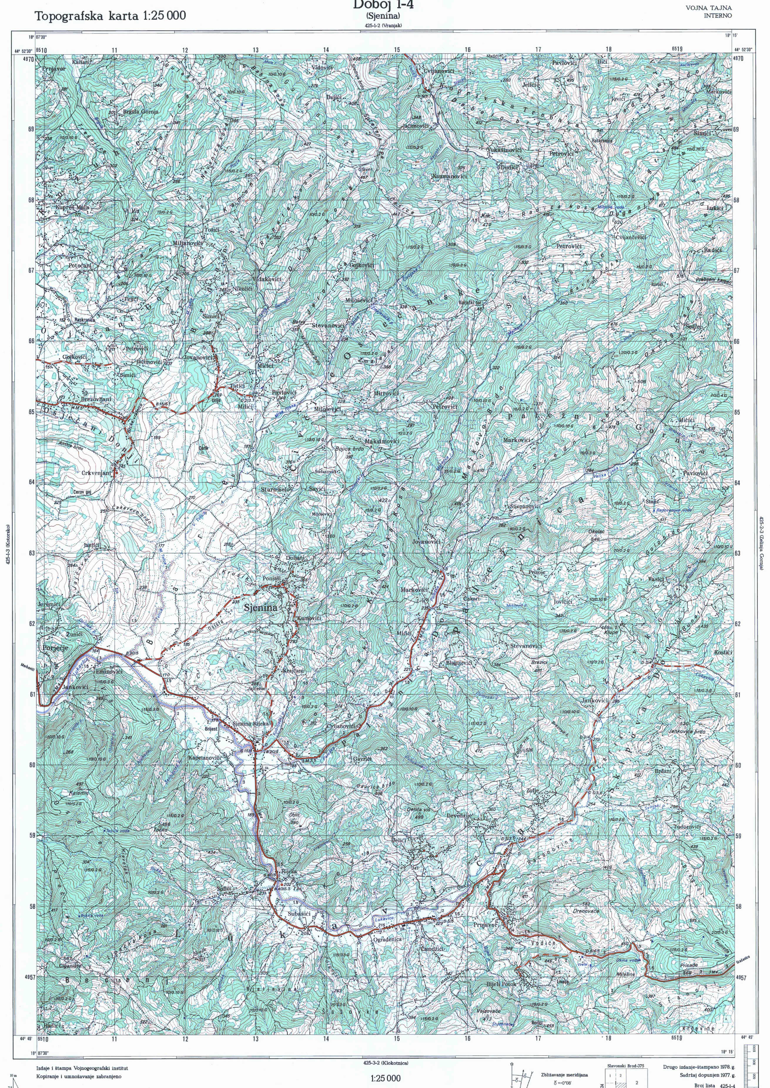  topografska karta BiH 25000 JNA  Doboj