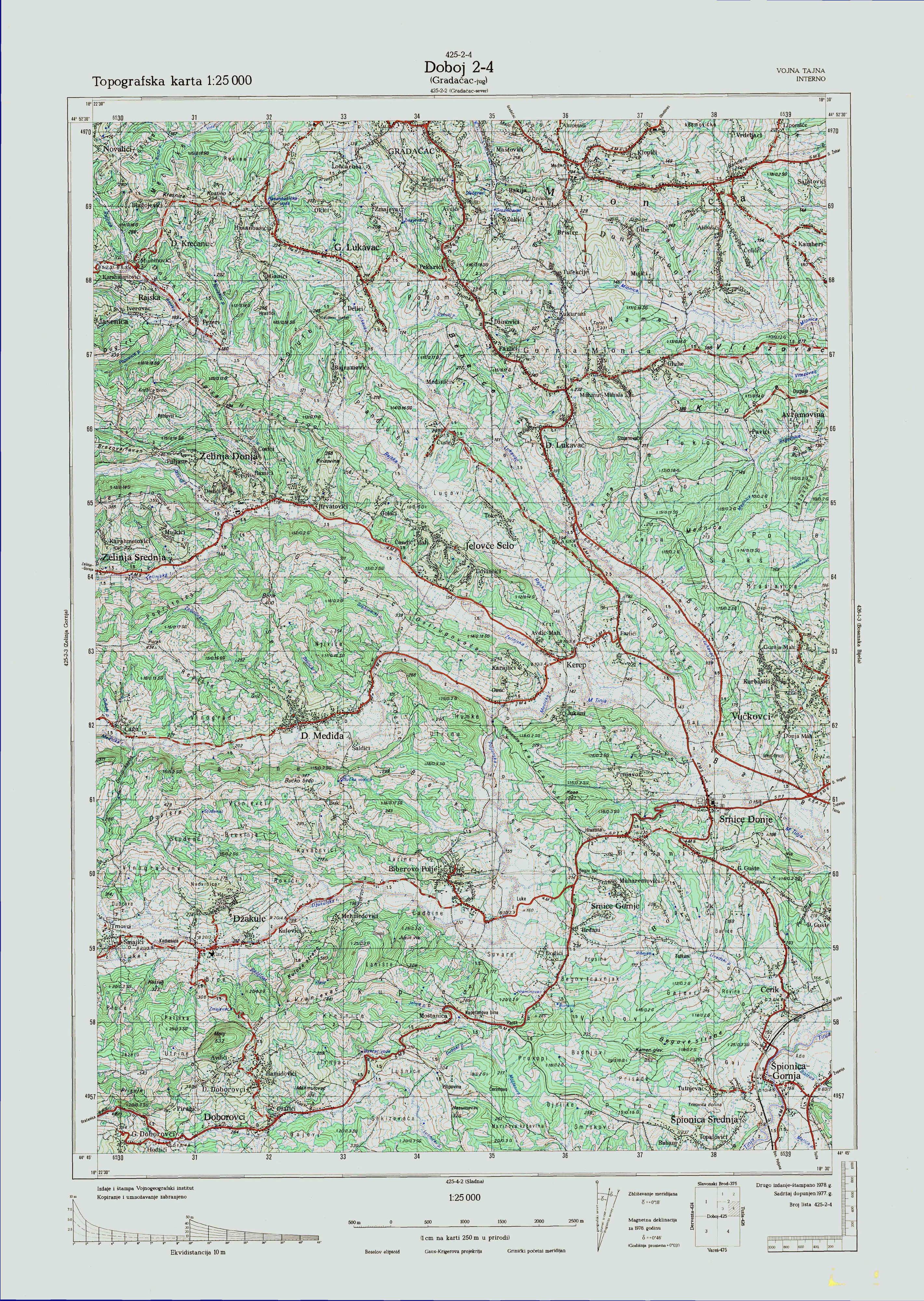  topografska karta BiH 25000 JNA  Doboj