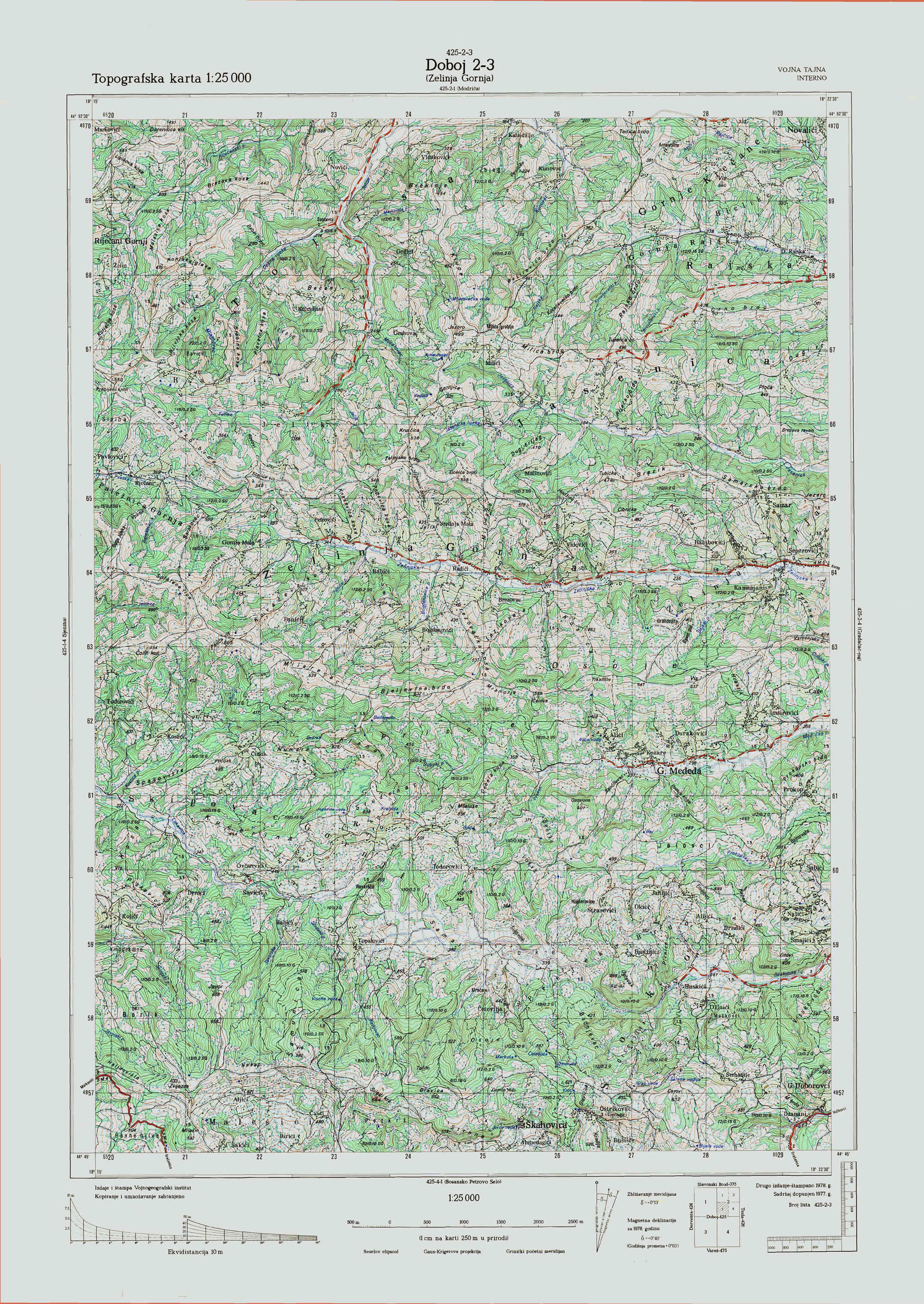 topografska karta BiH 25000 JNA  Doboj