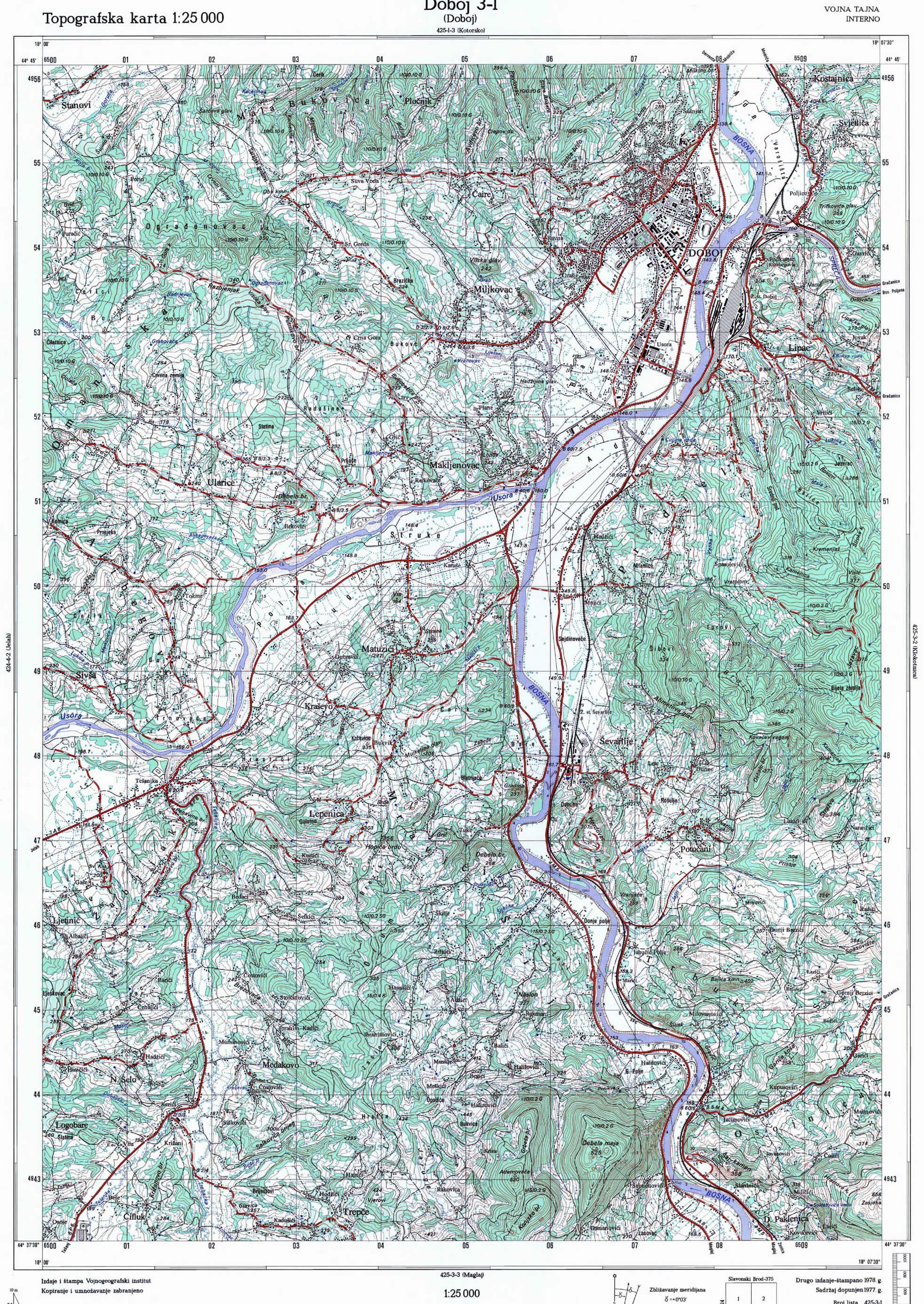  topografska karta BiH 25000 JNA  Doboj