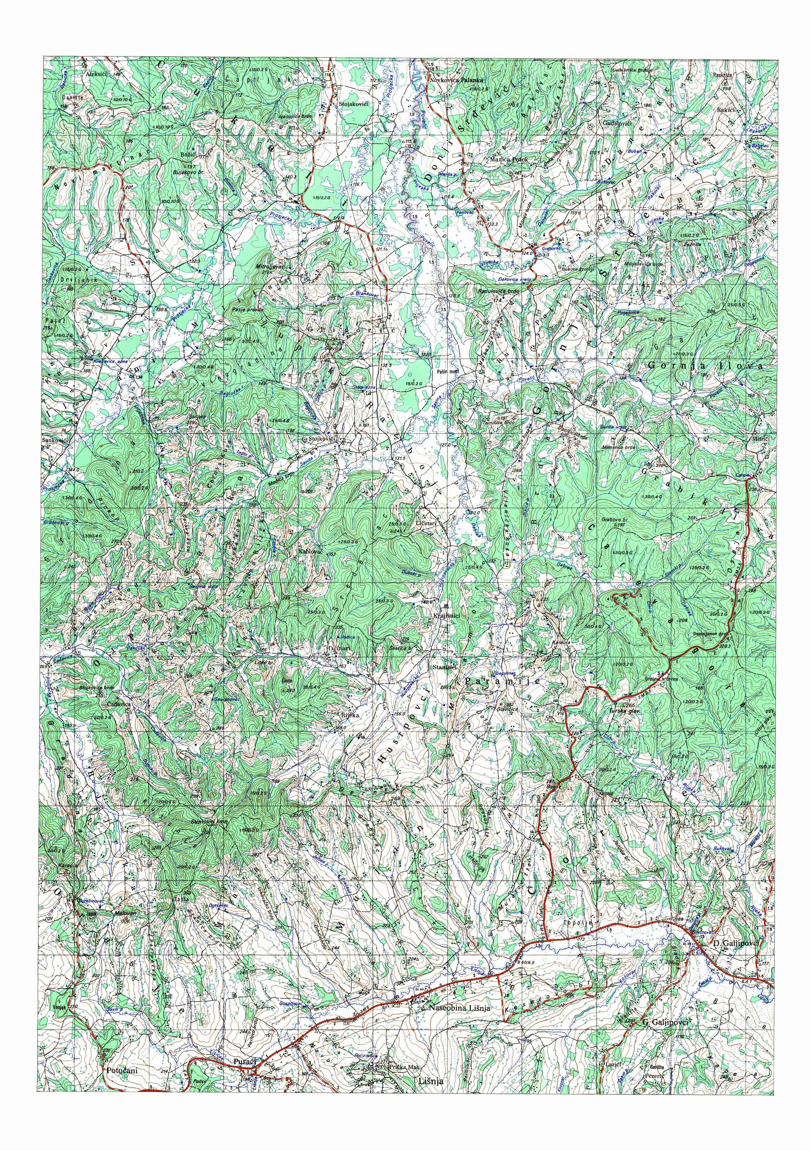  topografska karta BiH 25000 JNA  lisnja sever