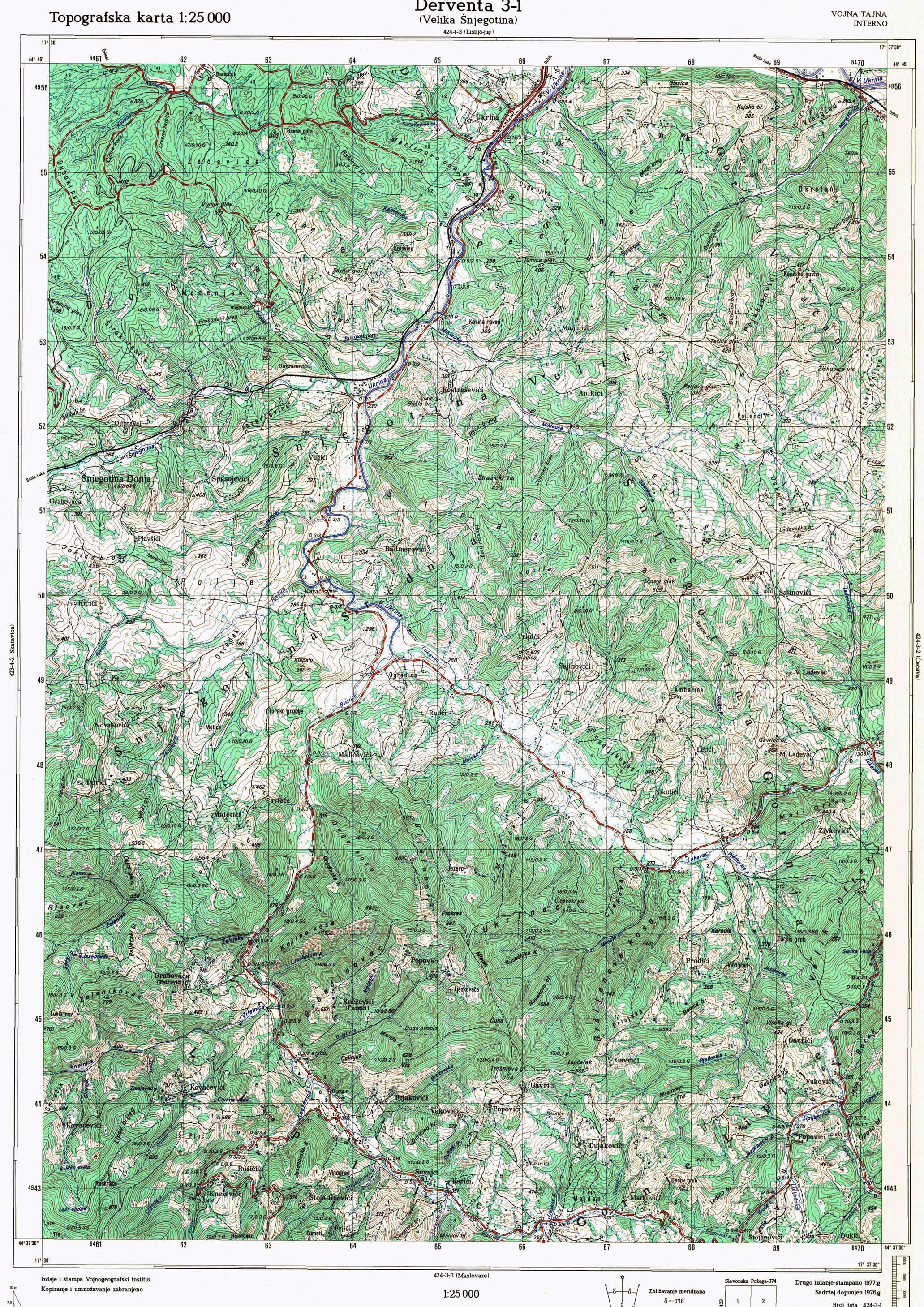  topografska karta BiH 25000 JNA  velika snjegotina