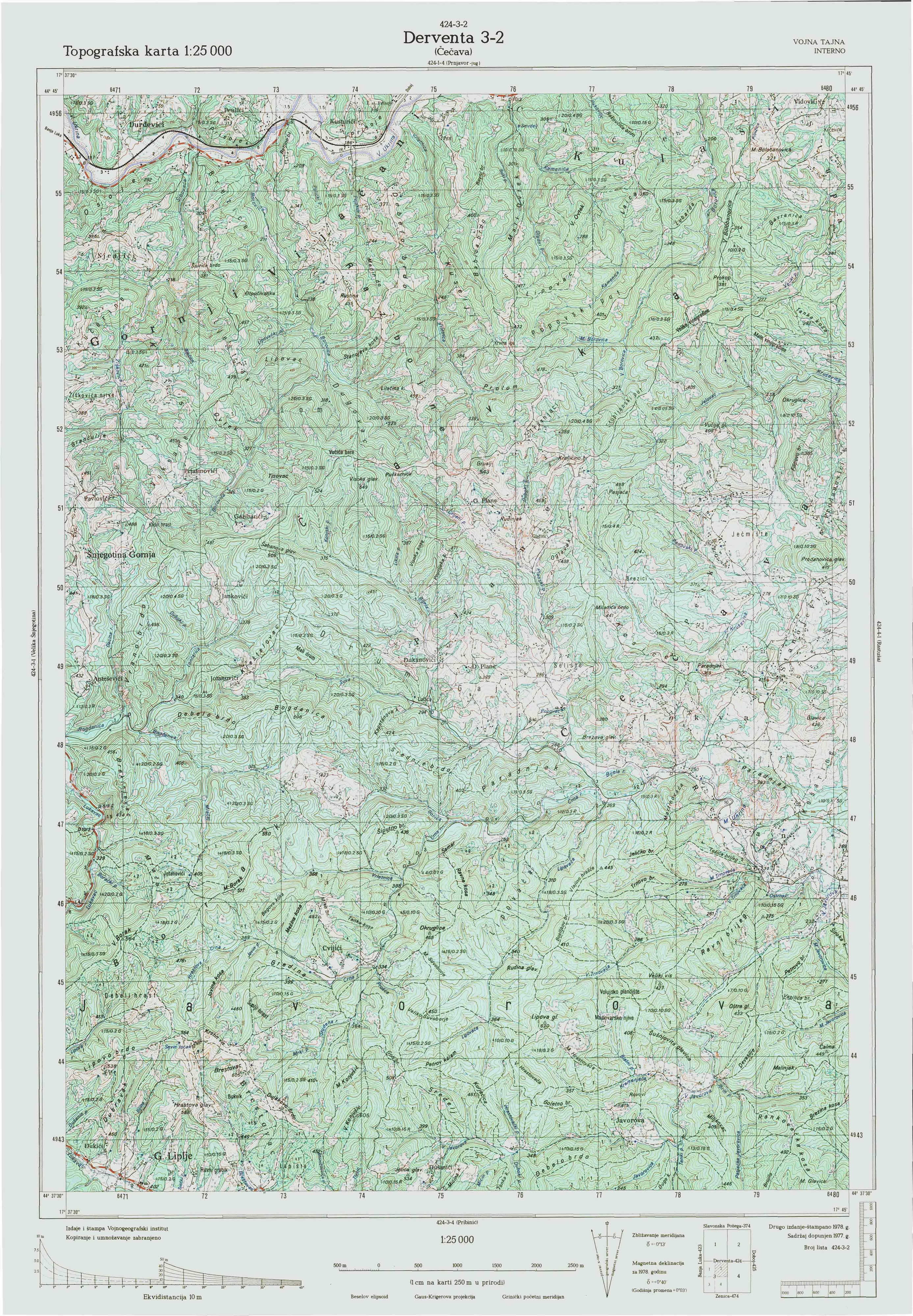  topografska karta BiH 25000 JNA  cecava