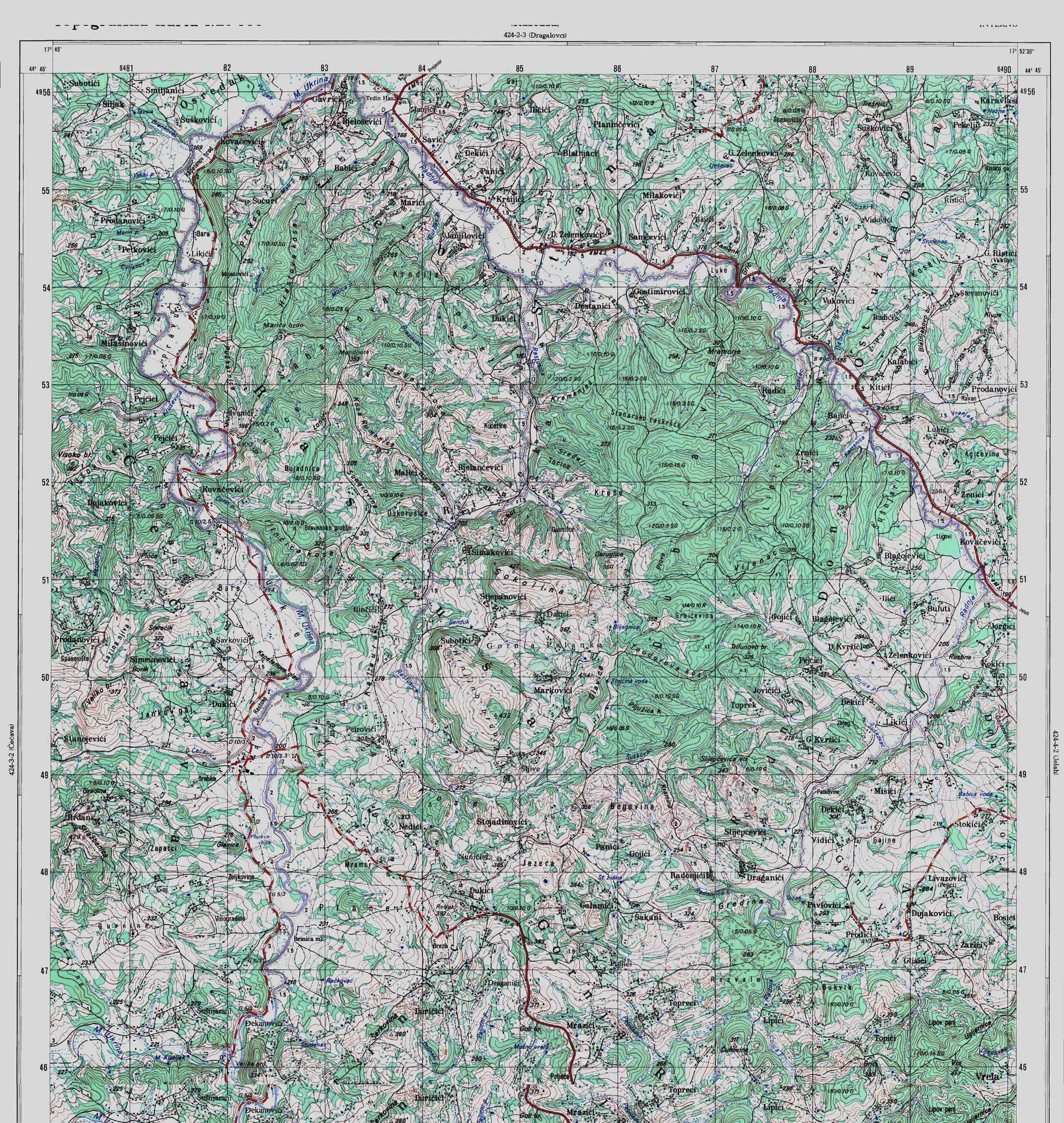  topografska karta BiH 25000 JNA  ostruznja donja