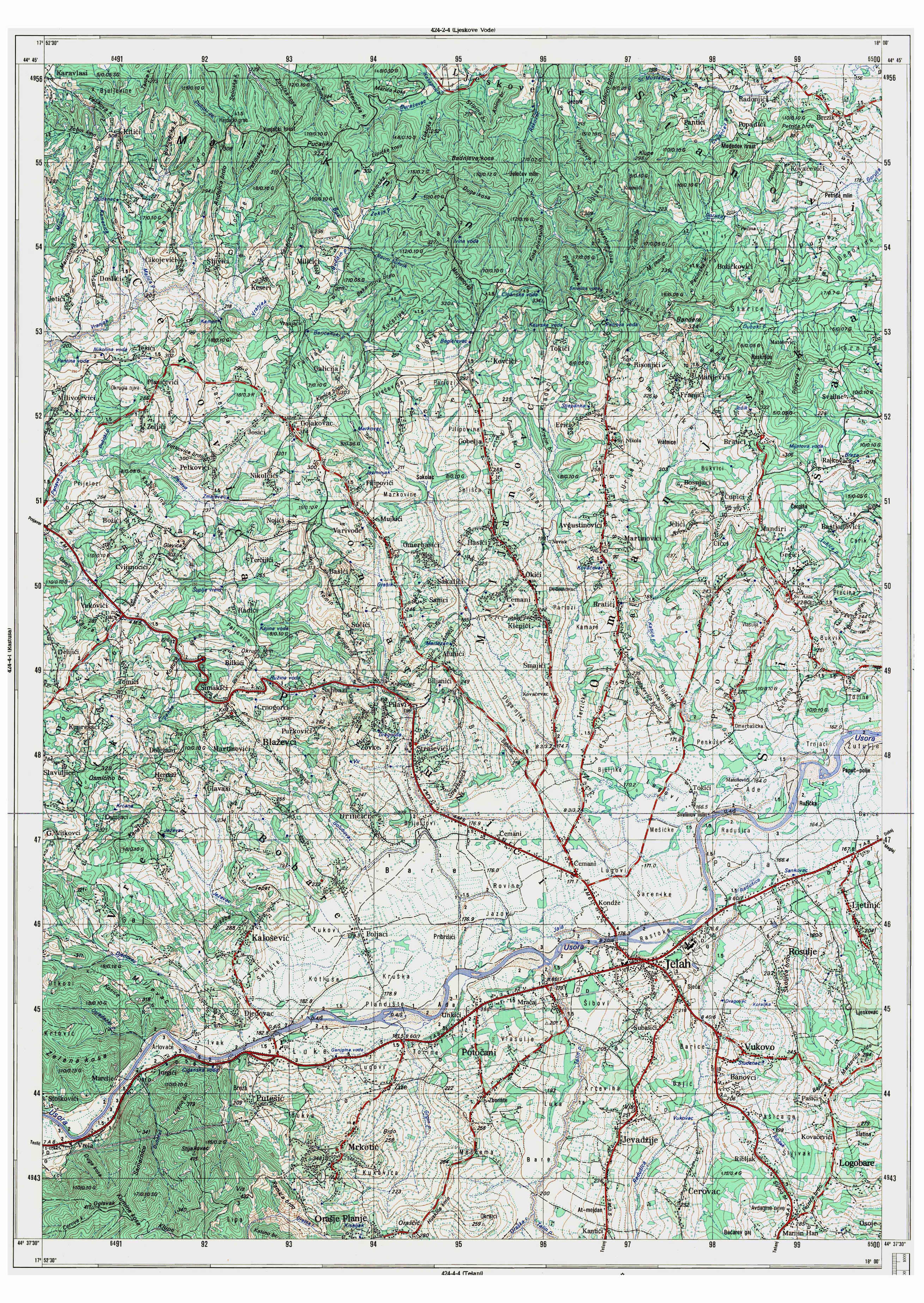  topografska karta BiH 25000 JNA  jelah