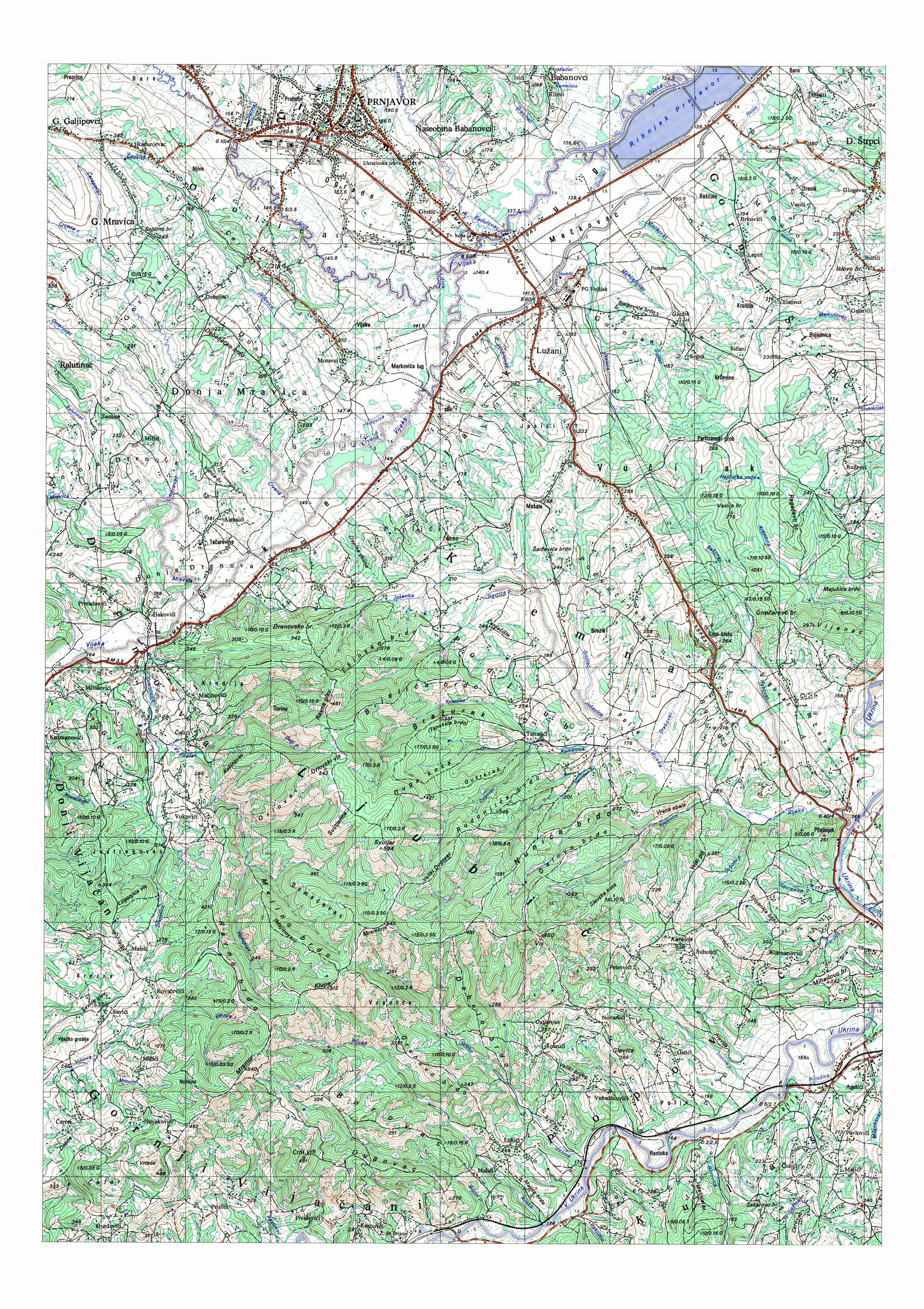  topografska karta BiH 25000 JNA  prnjavor jug