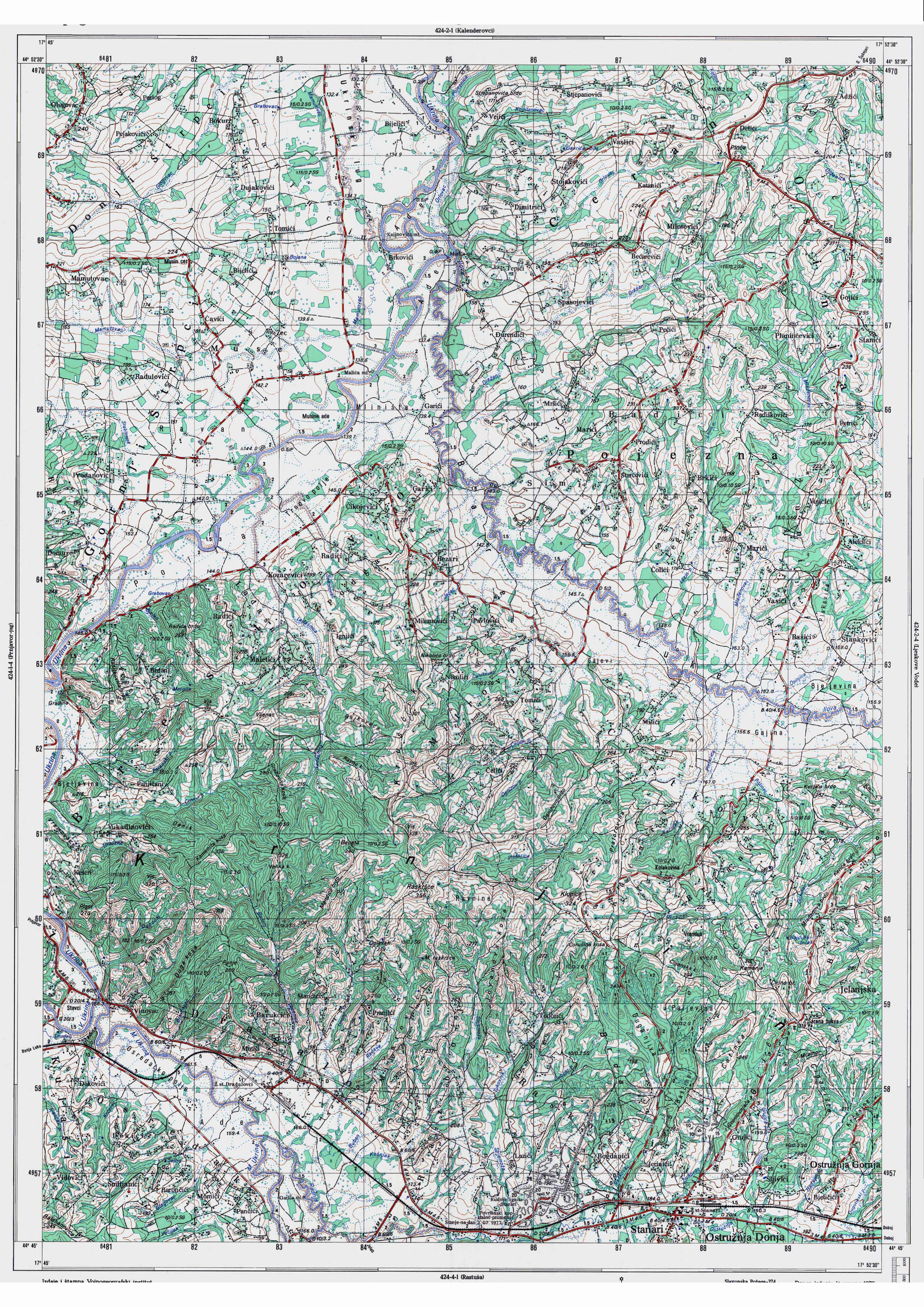  topografska karta BiH 25000 JNA  ostruznja donja