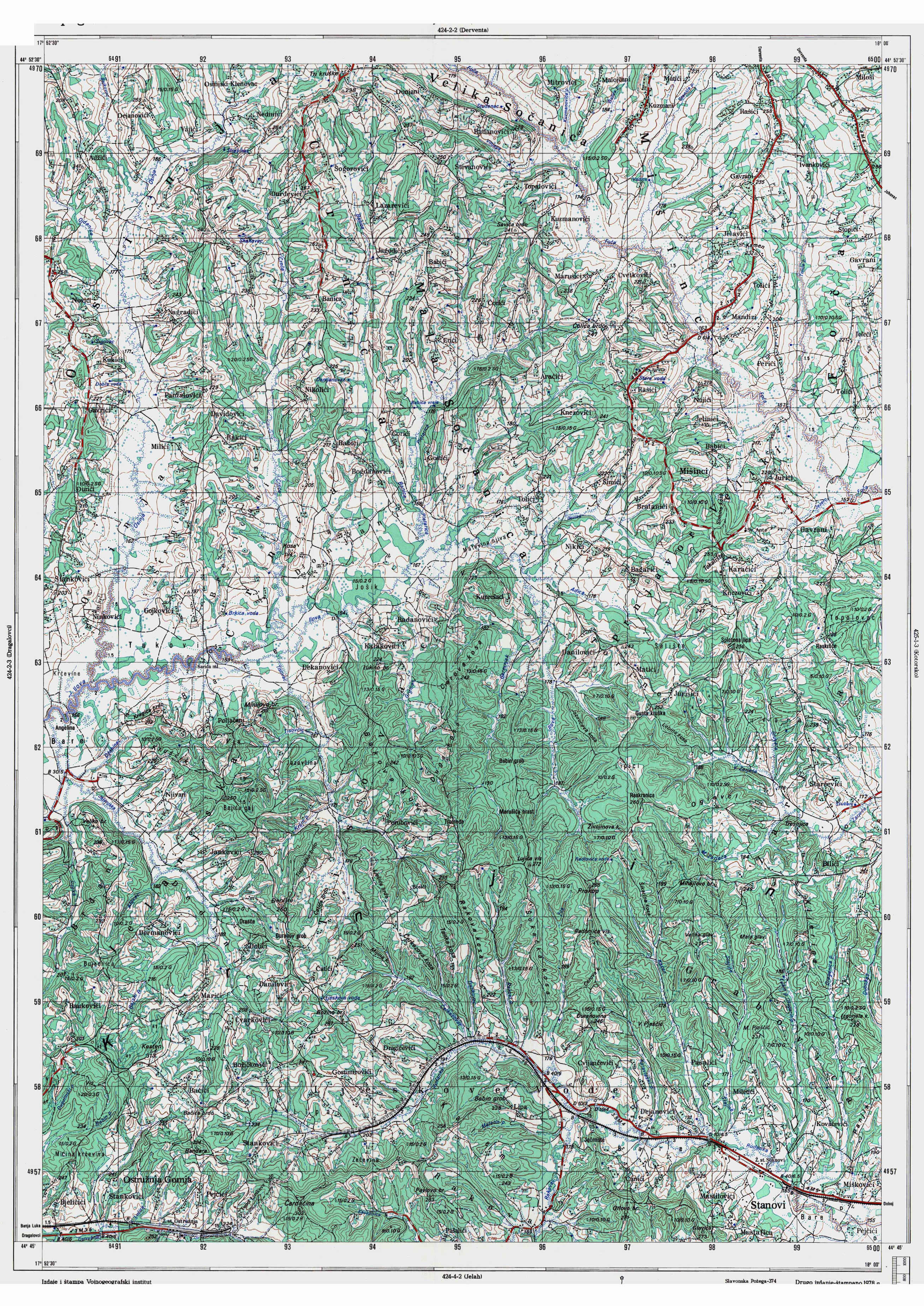  topografska karta BiH 25000 JNA  ostruznja gornja