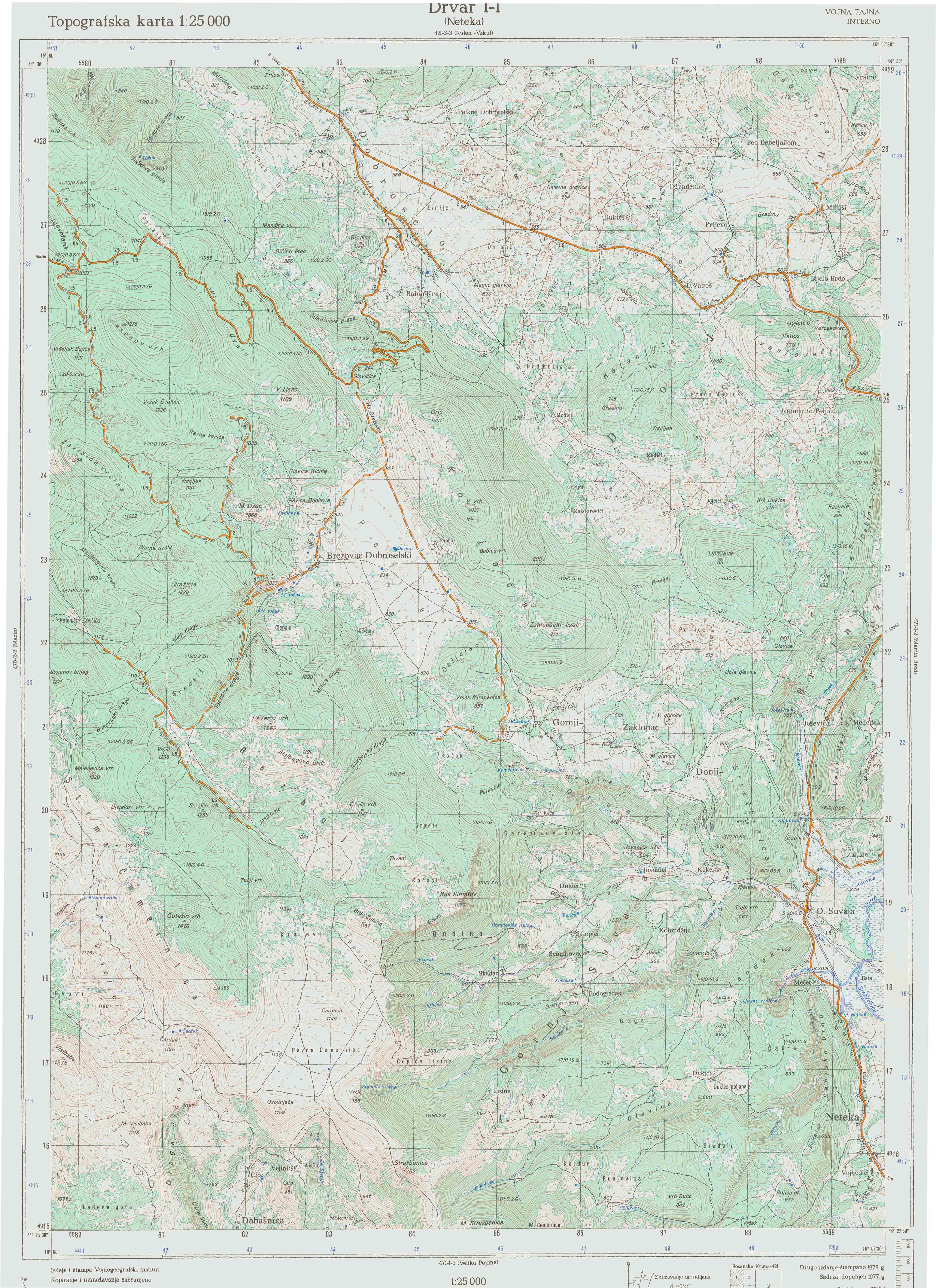  topografska karta BiH 25000 JNA  Drvar