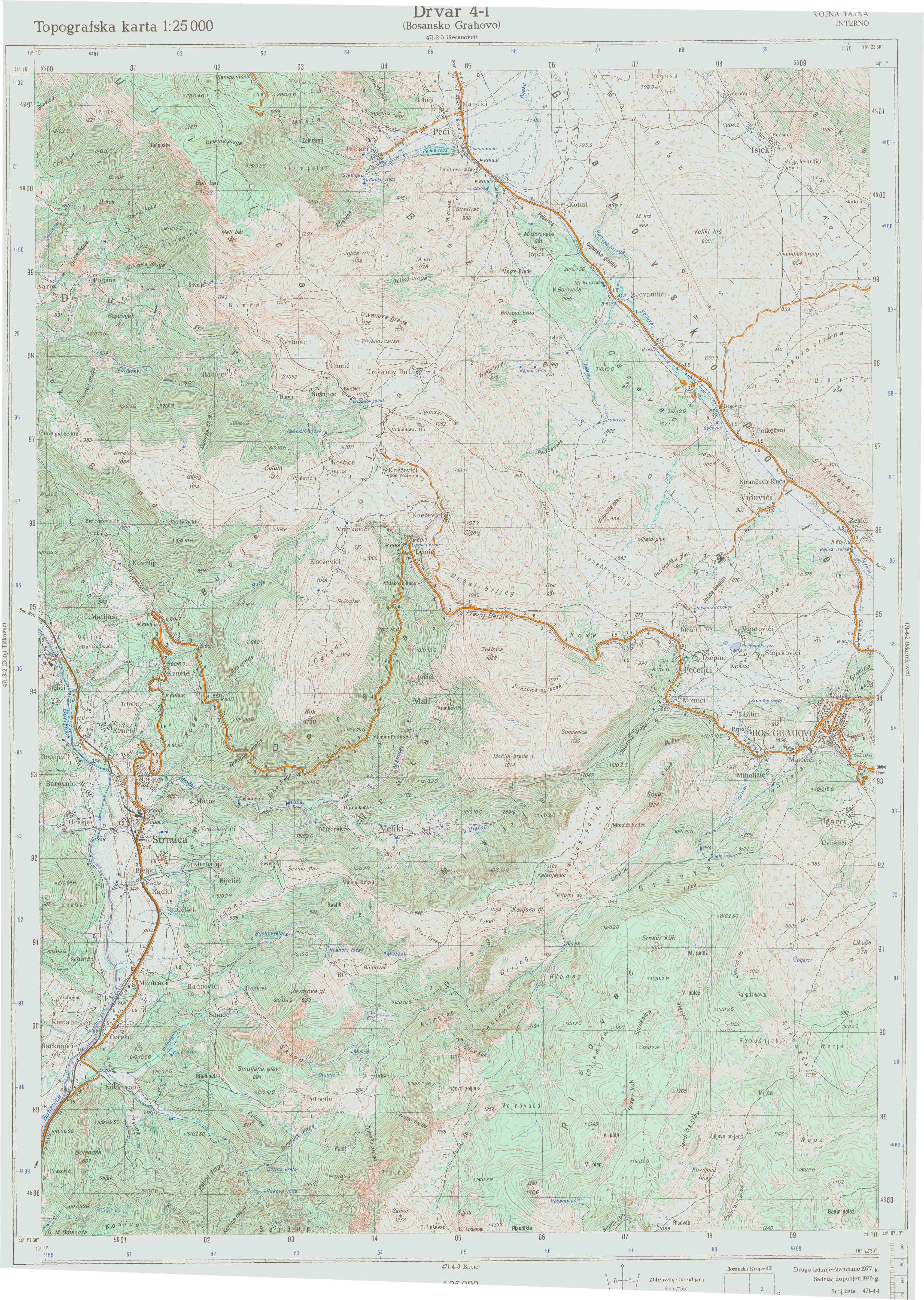  topografska karta BiH 25000 JNA  Drvar