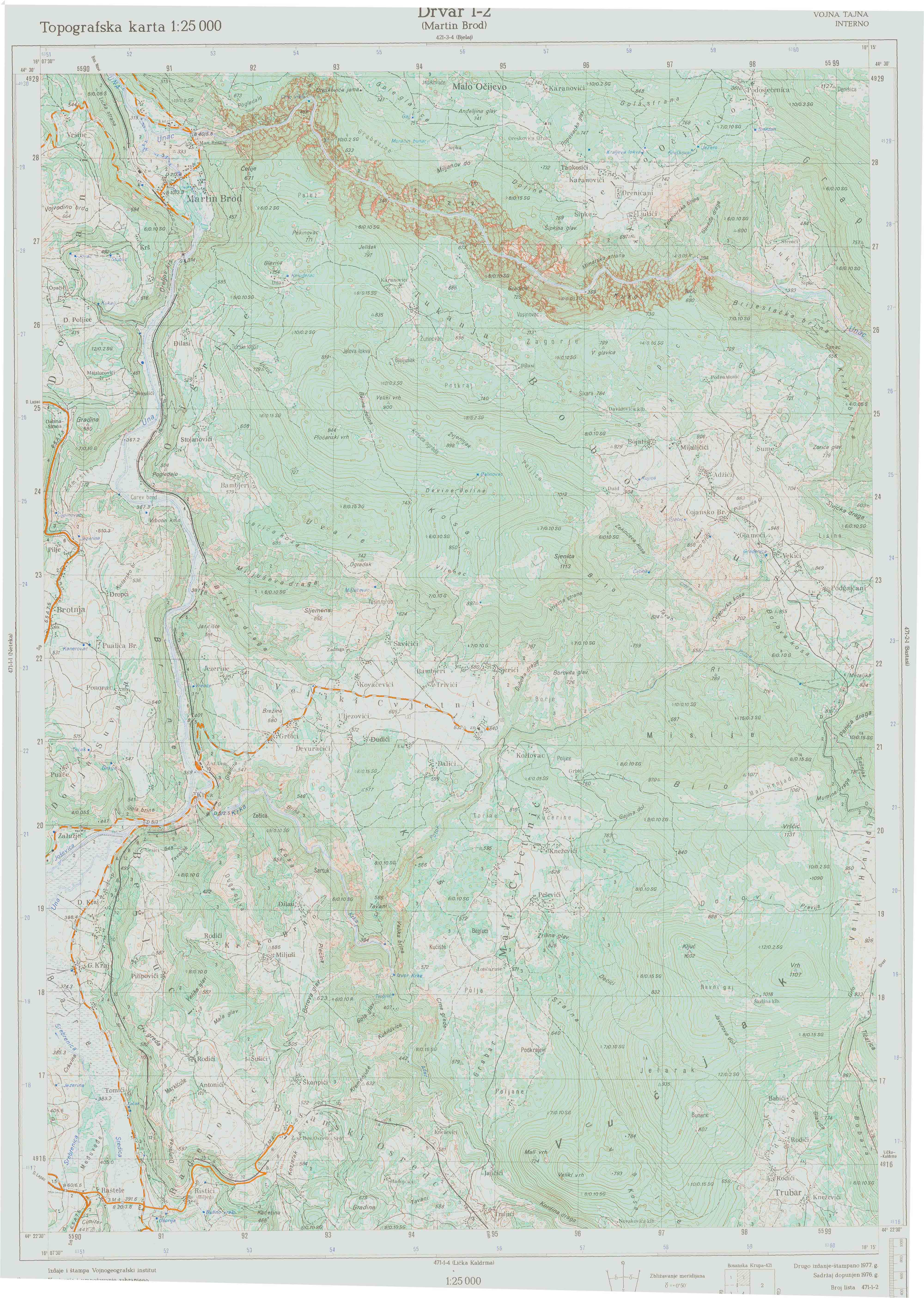 topografska karta BiH 25000 JNA  Drvar