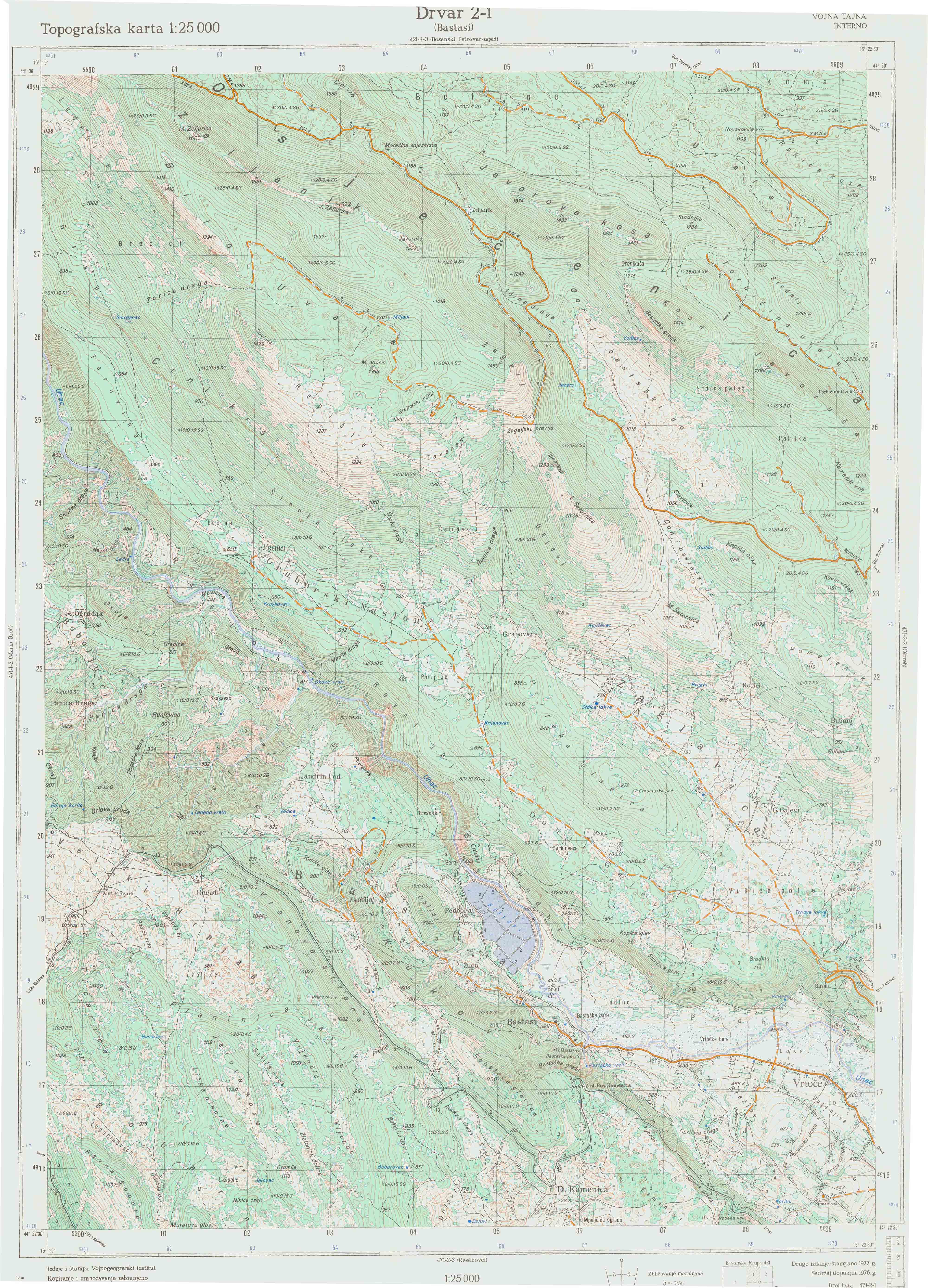  topografska karta BiH 25000 JNA  Drvar