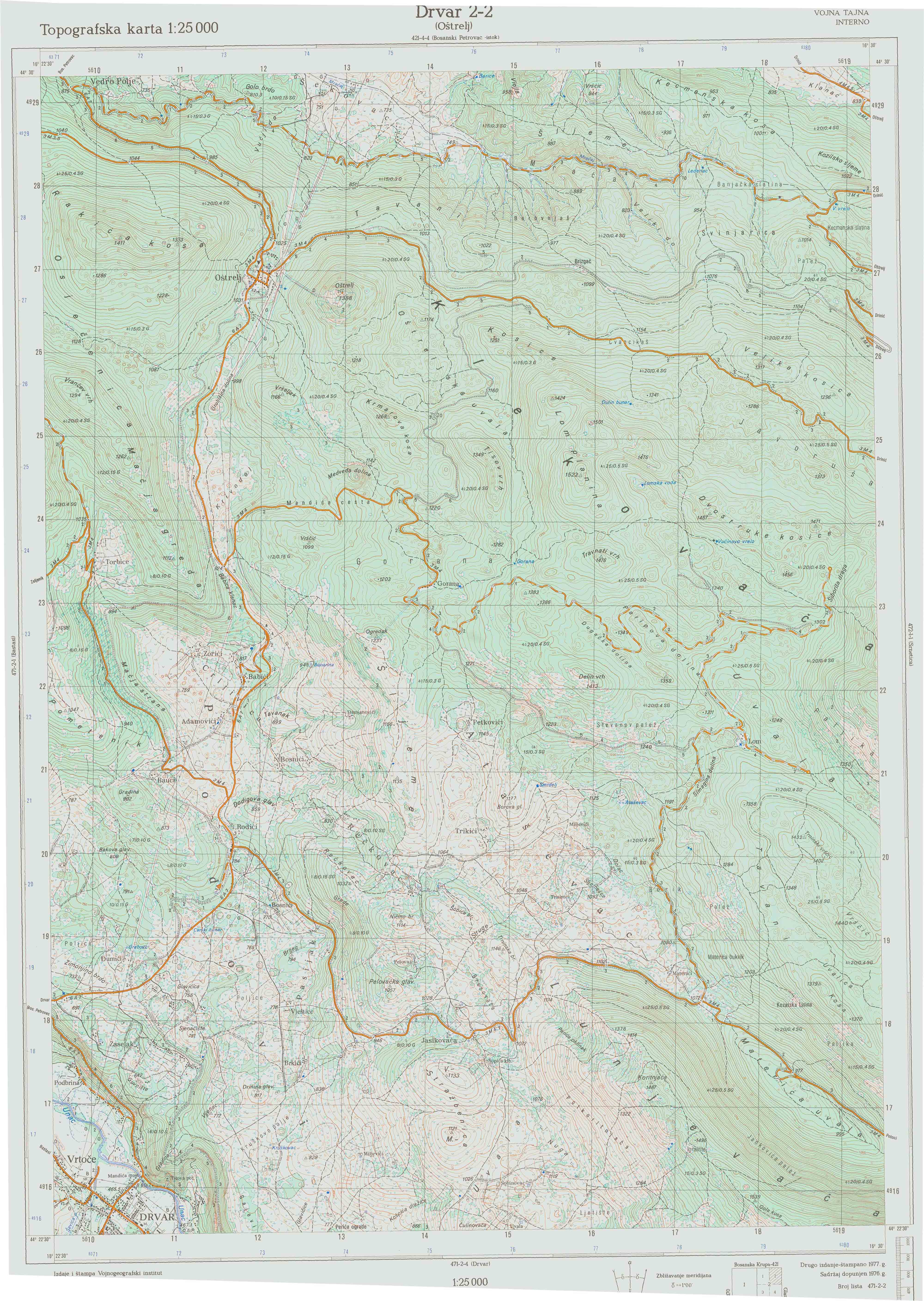  topografska karta BiH 25000 JNA  Drvar