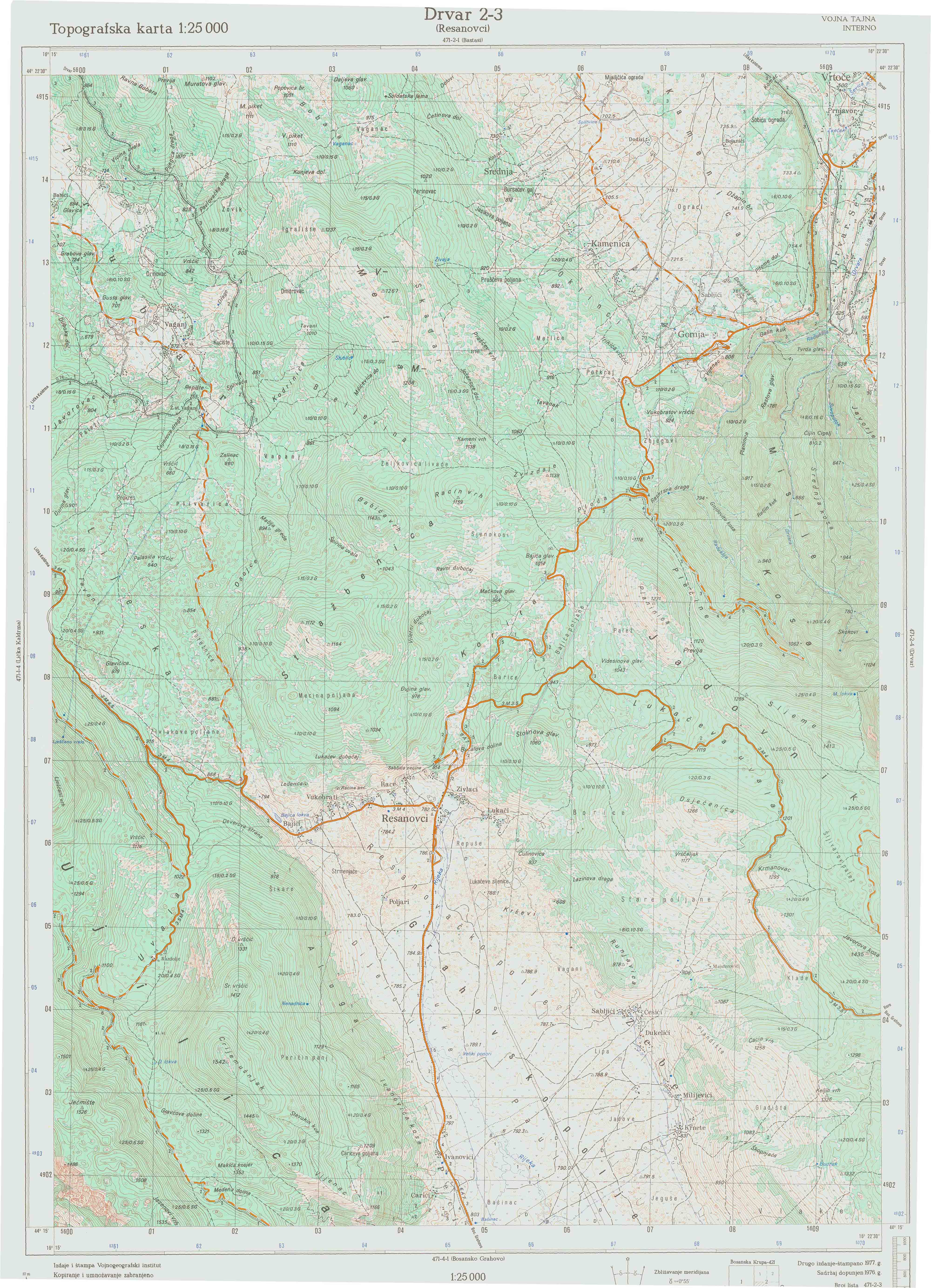  topografska karta BiH 25000 JNA  Drvar