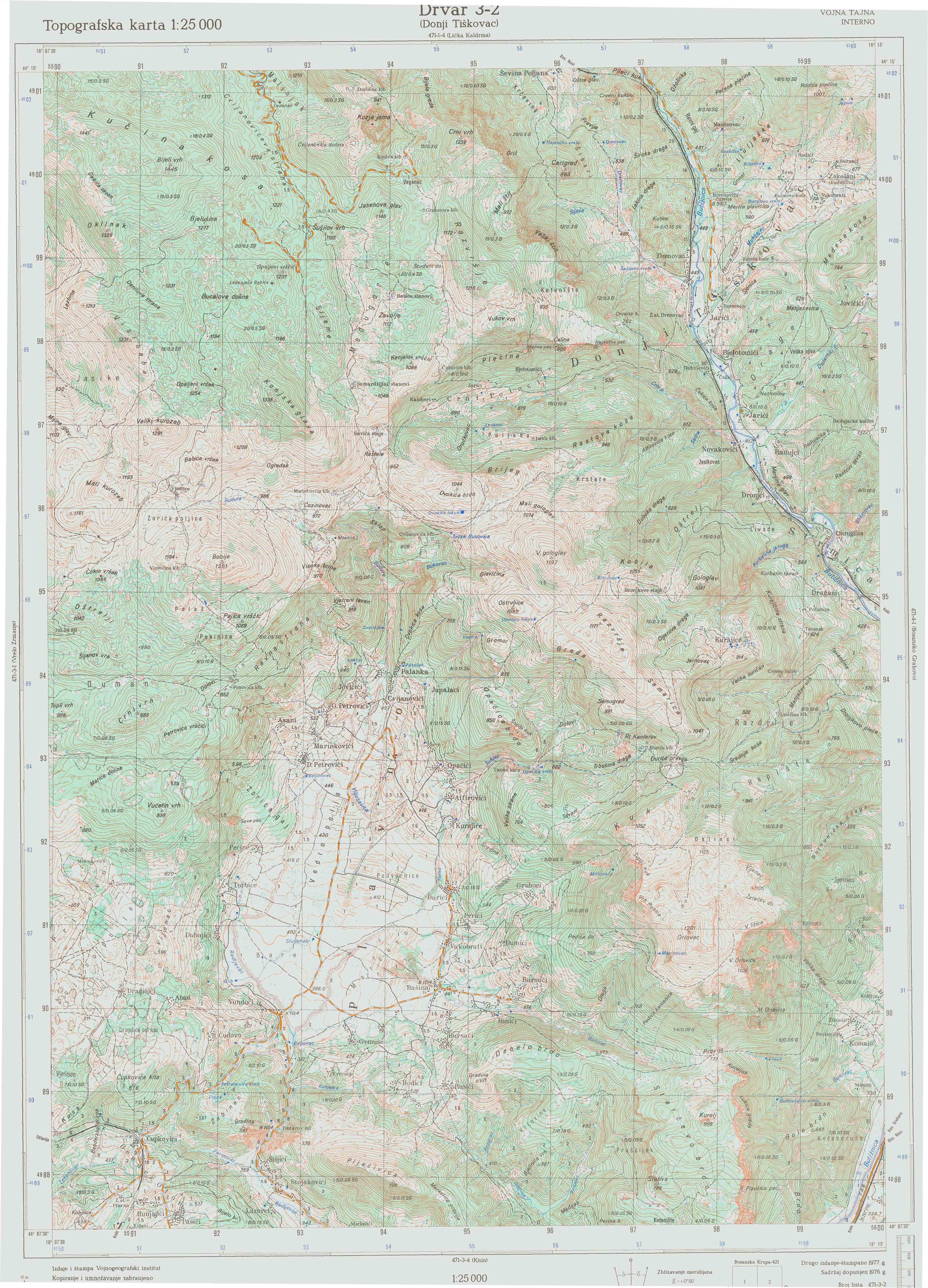  topografska karta BiH 25000 JNA  Drvar