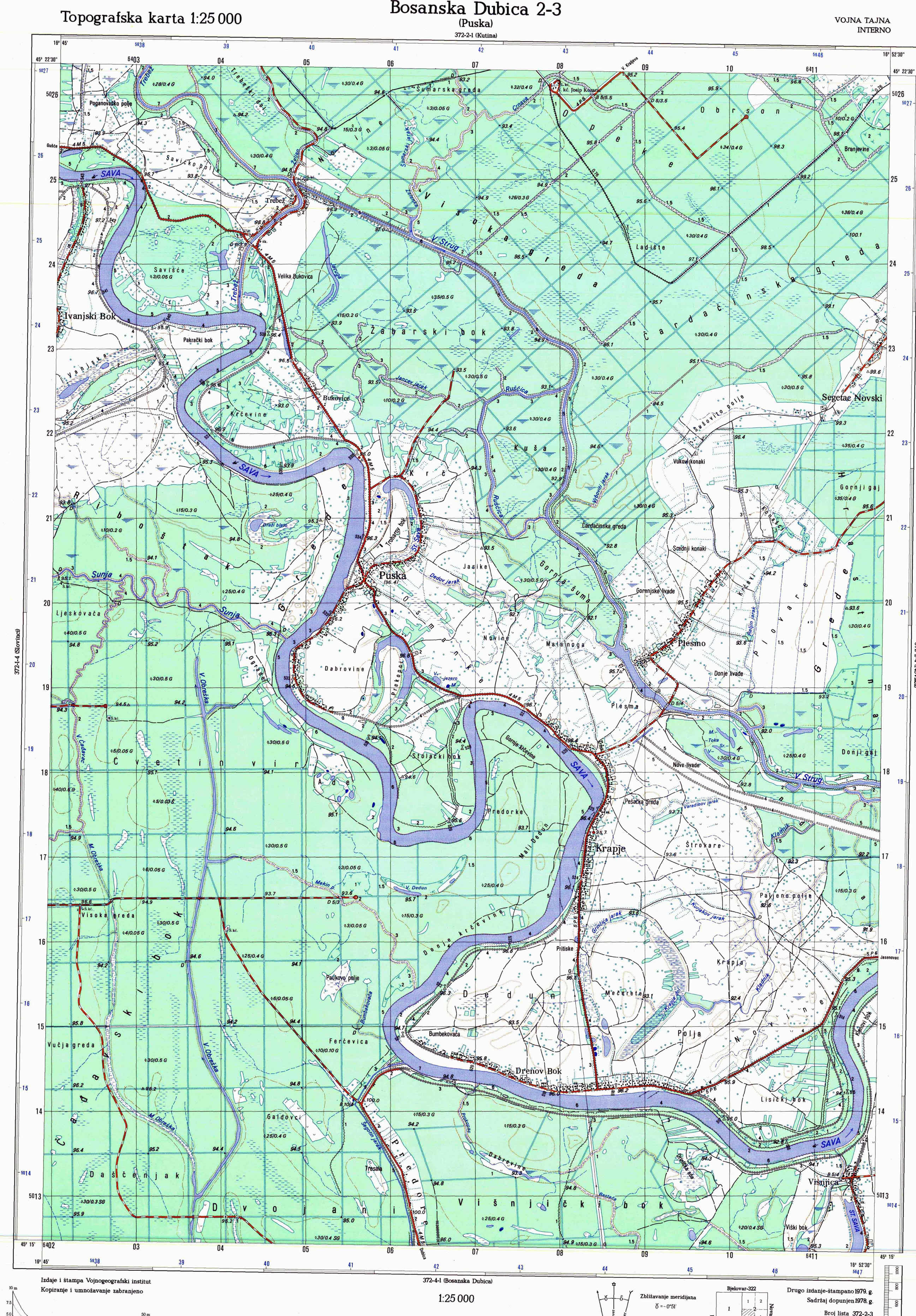  topografska karta BiH 25000 JNA  Dubica