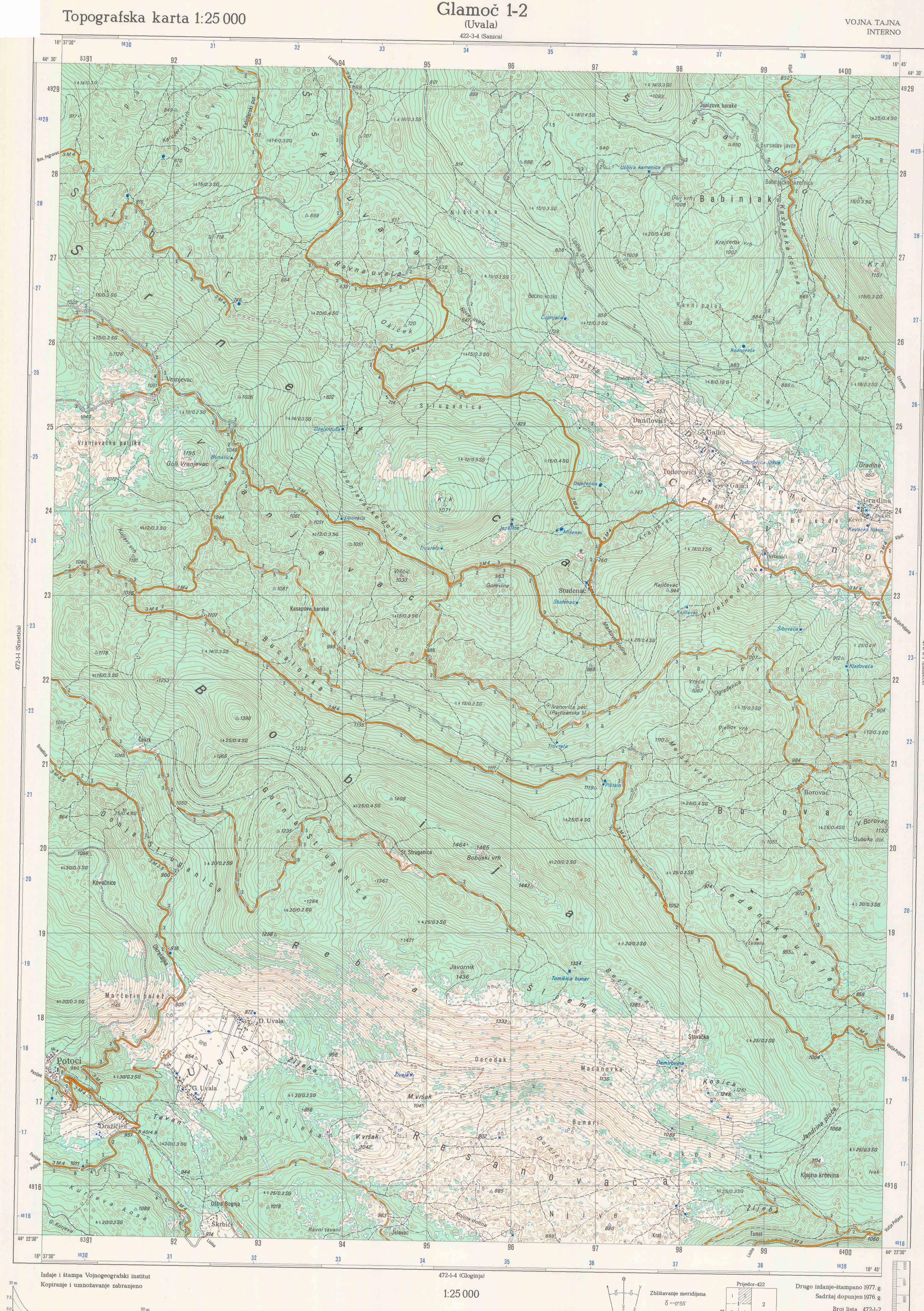  topografska karta BiH 25000 JNA  uvala