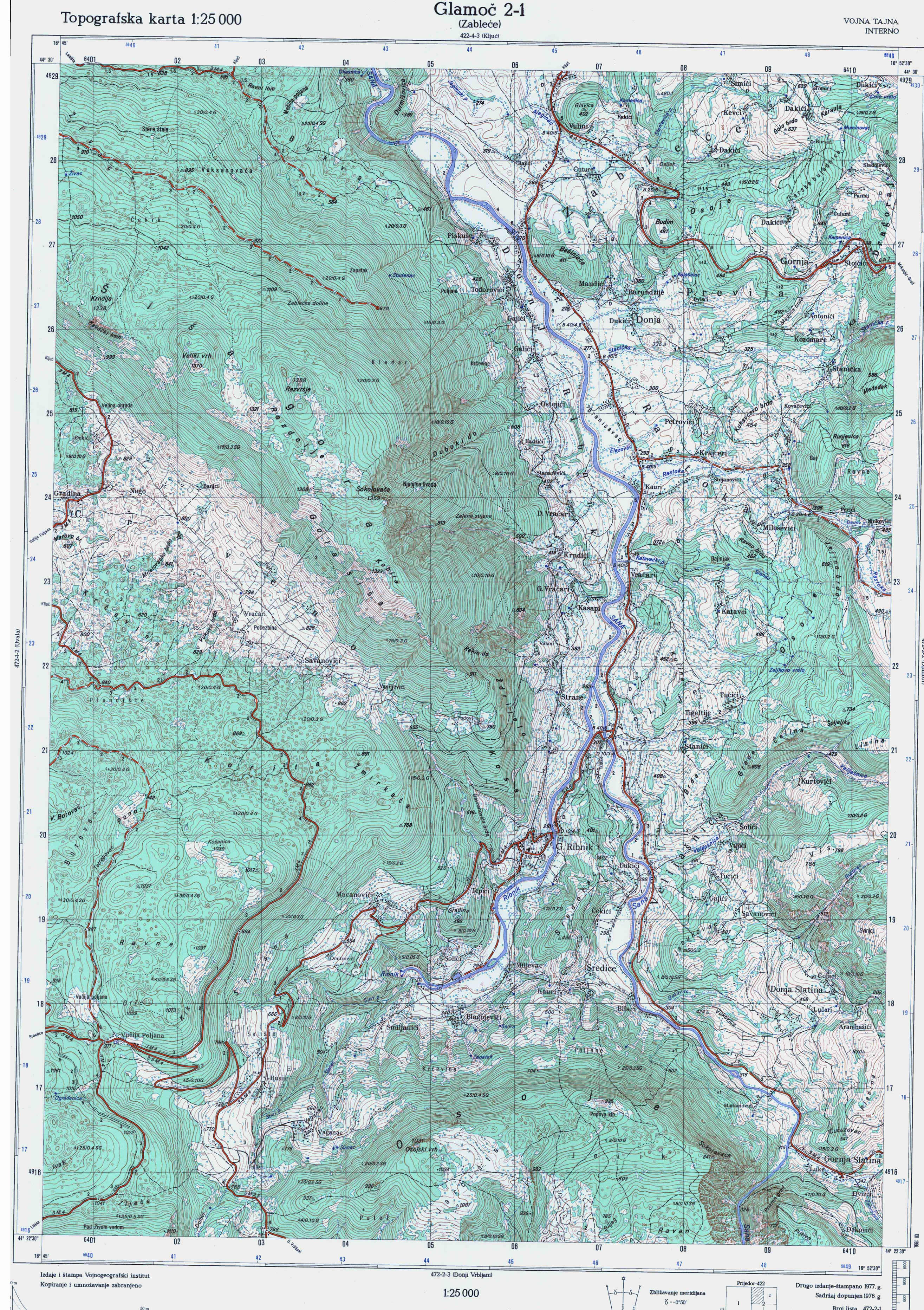  topografska karta BiH 25000 JNA  zablece