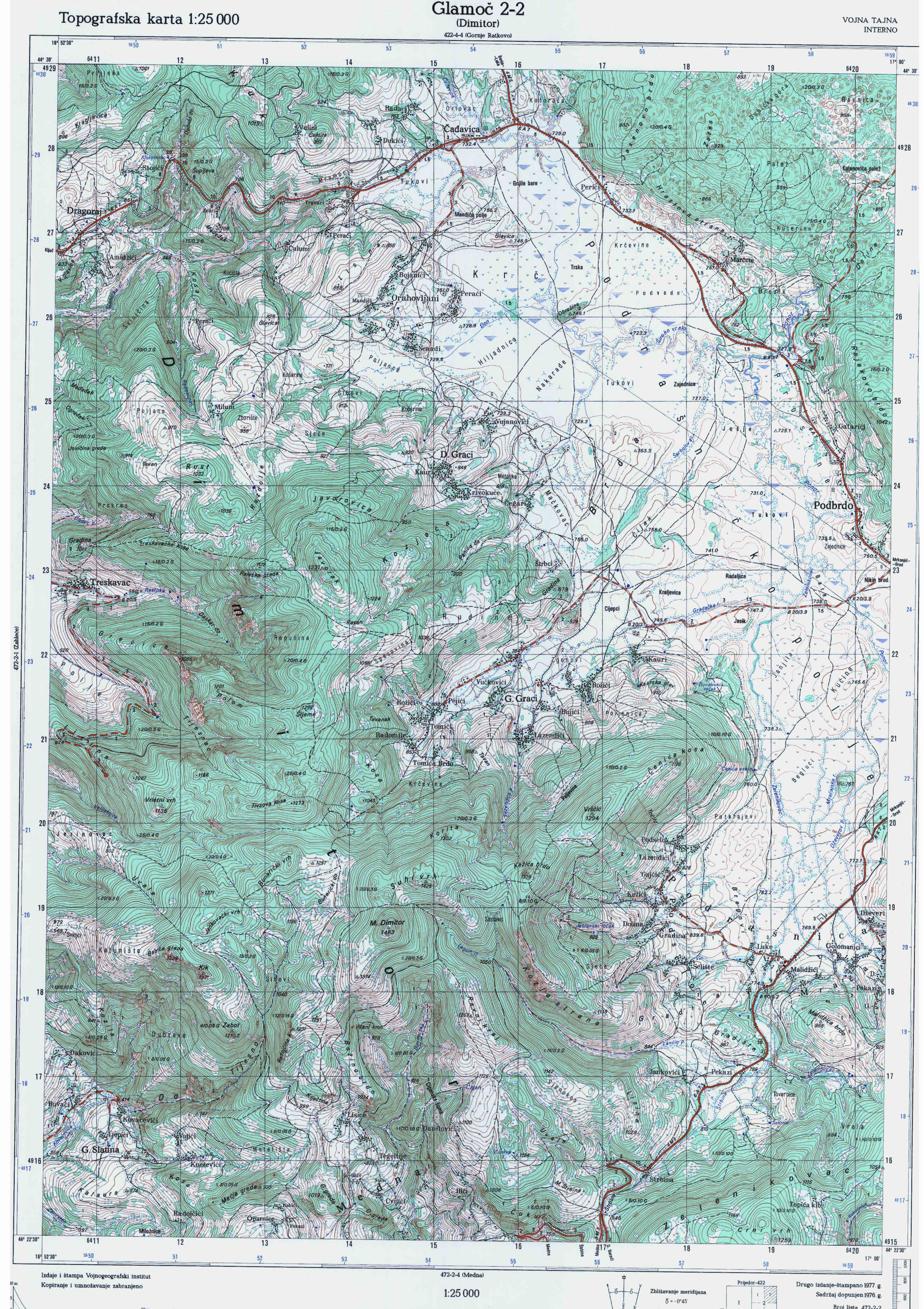  topografska karta BiH 25000 JNA  dimitor