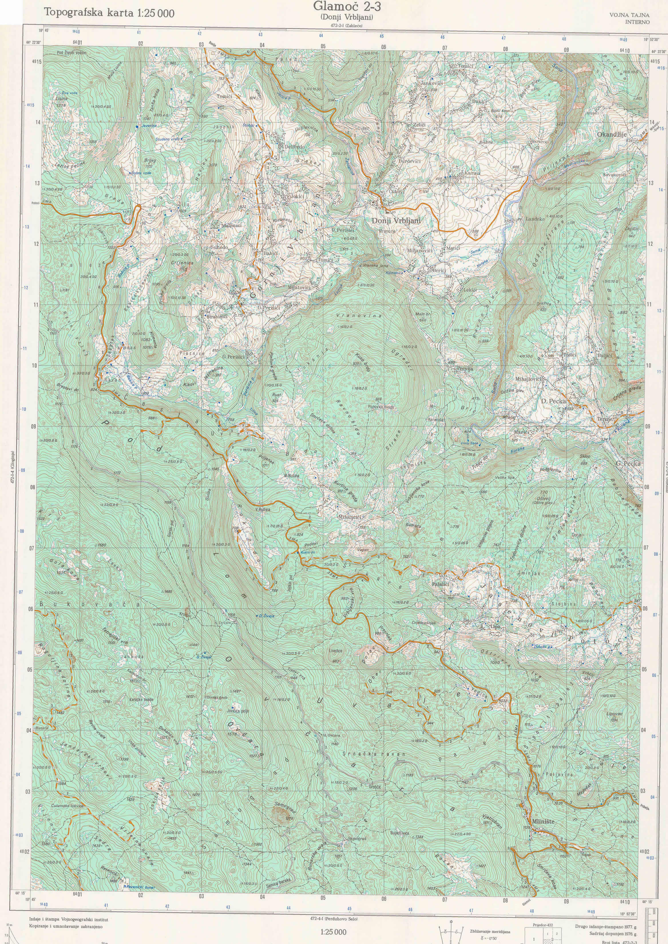  topografska karta BiH 25000 JNA  donji vrbljani