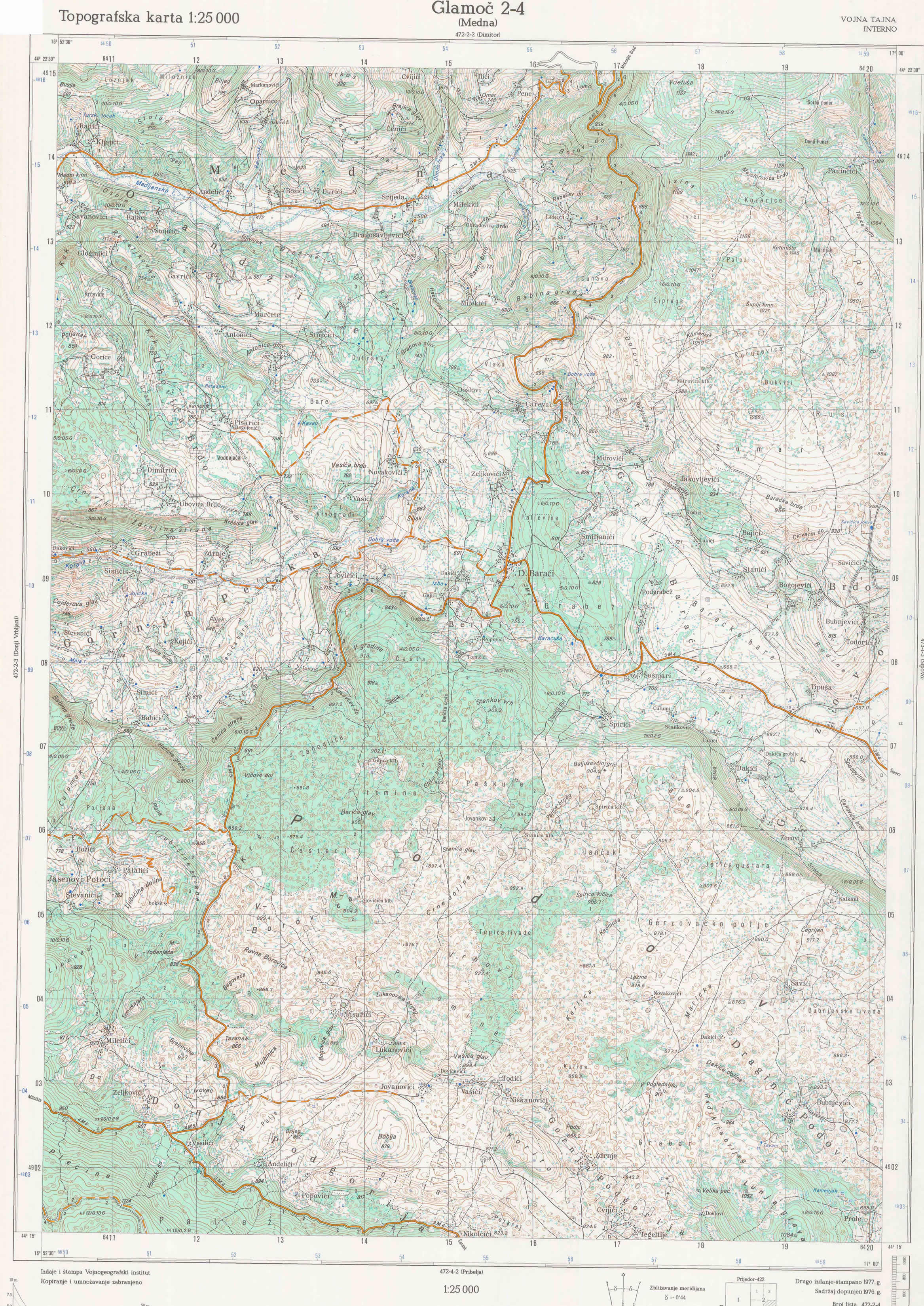  topografska karta BiH 25000 JNA  medna