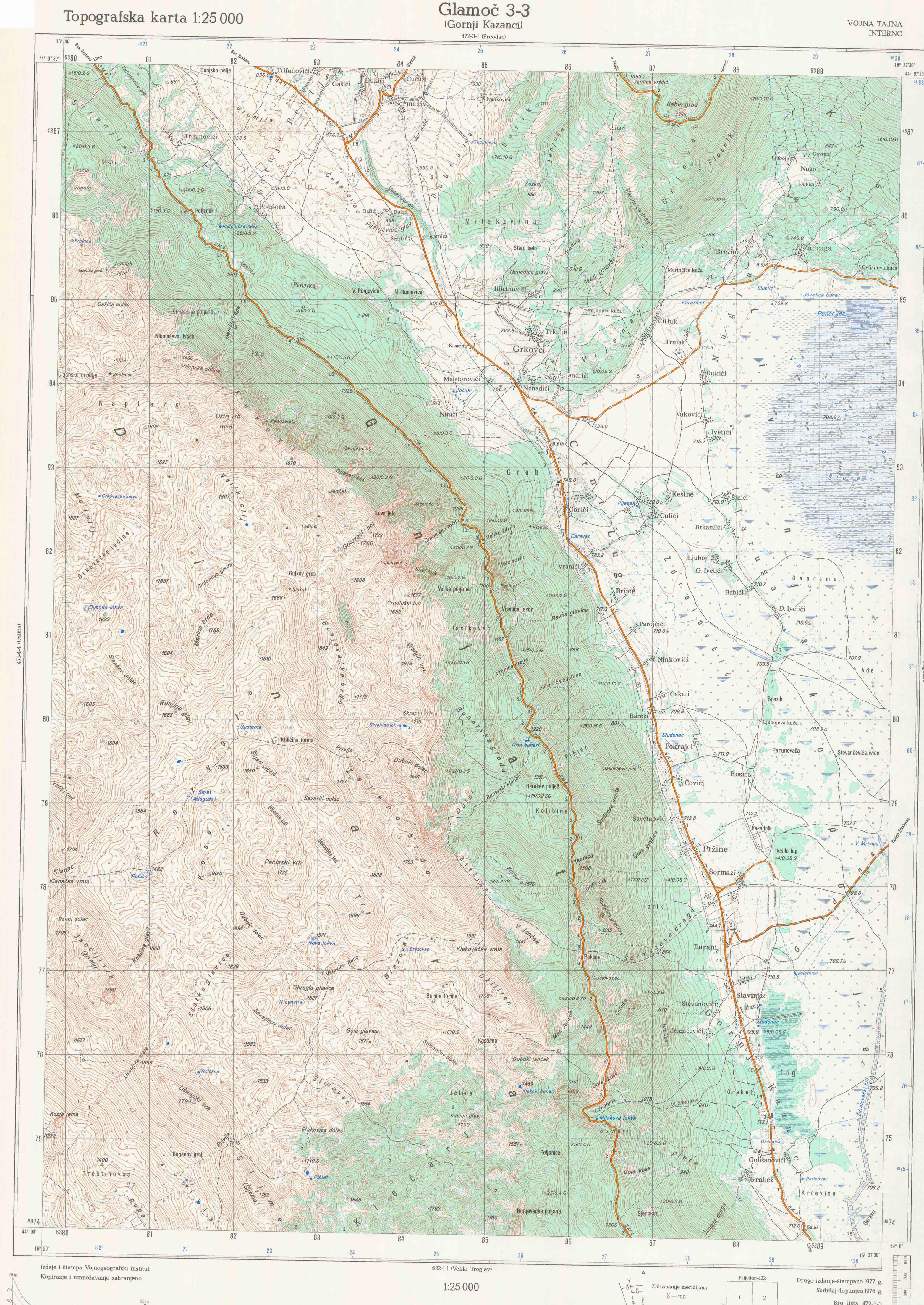  topografska karta BiH 25000 JNA  Glamoč