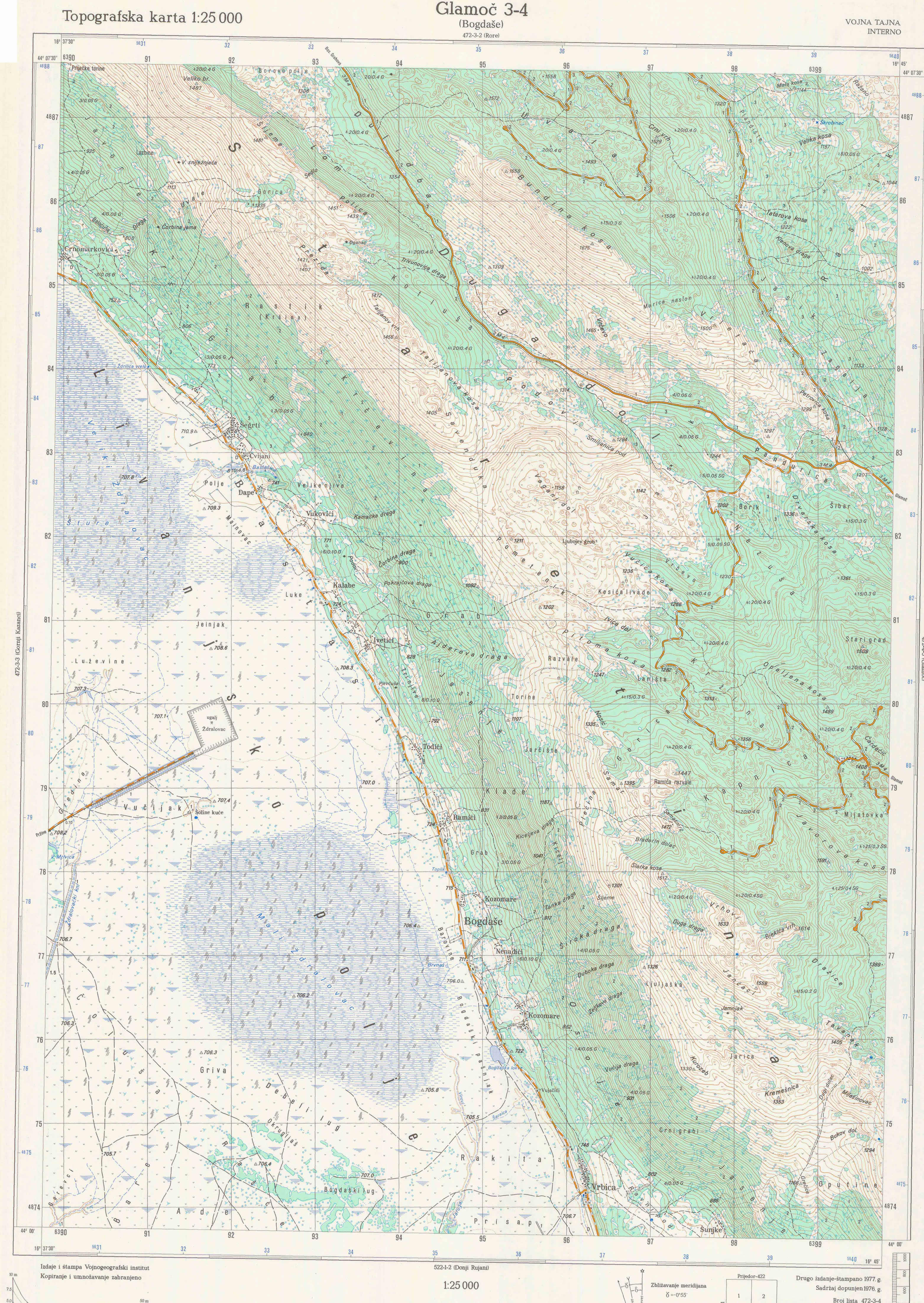  topografska karta BiH 25000 JNA  Glamoč
