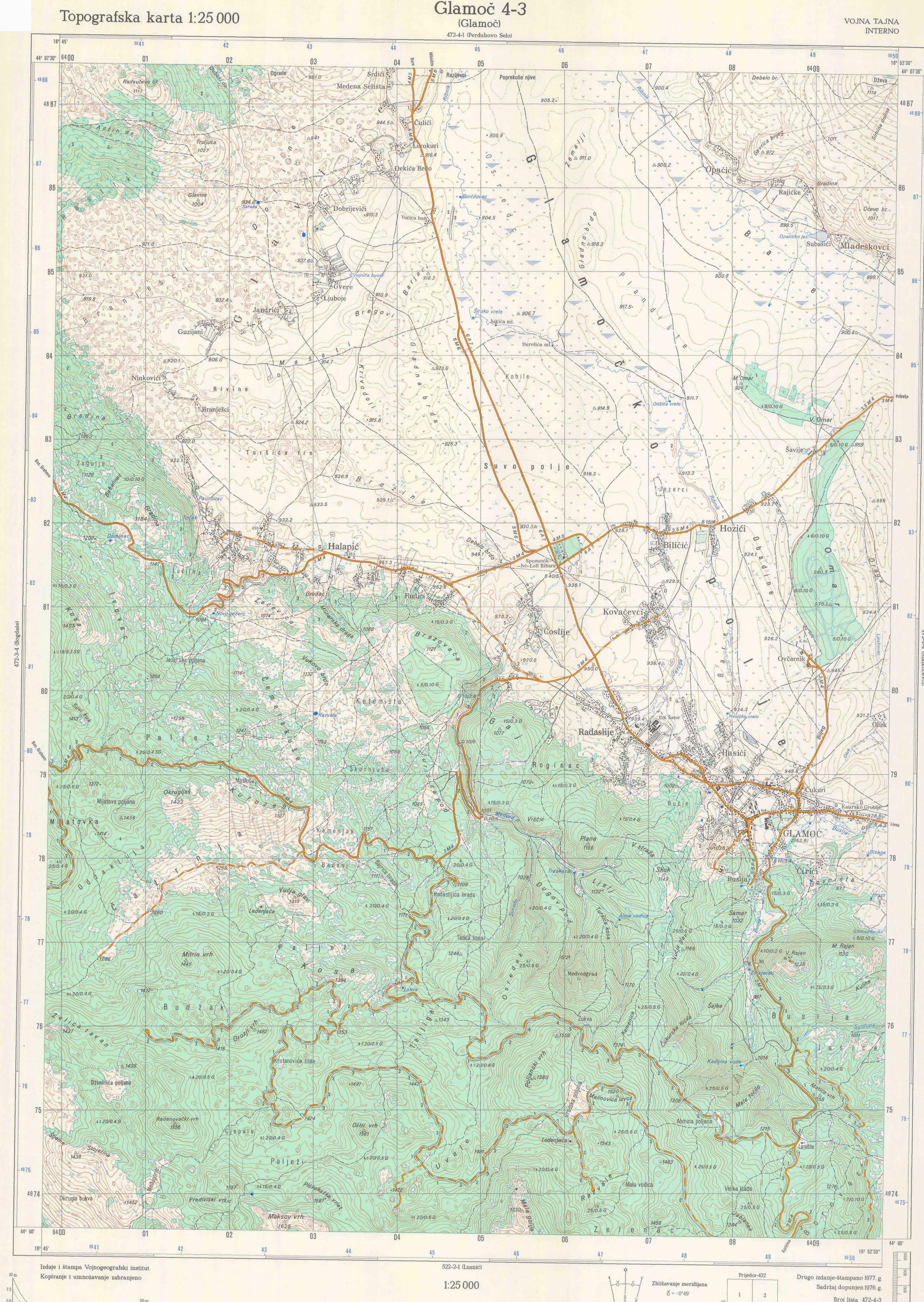  topografska karta BiH 25000 JNA  Glamoč