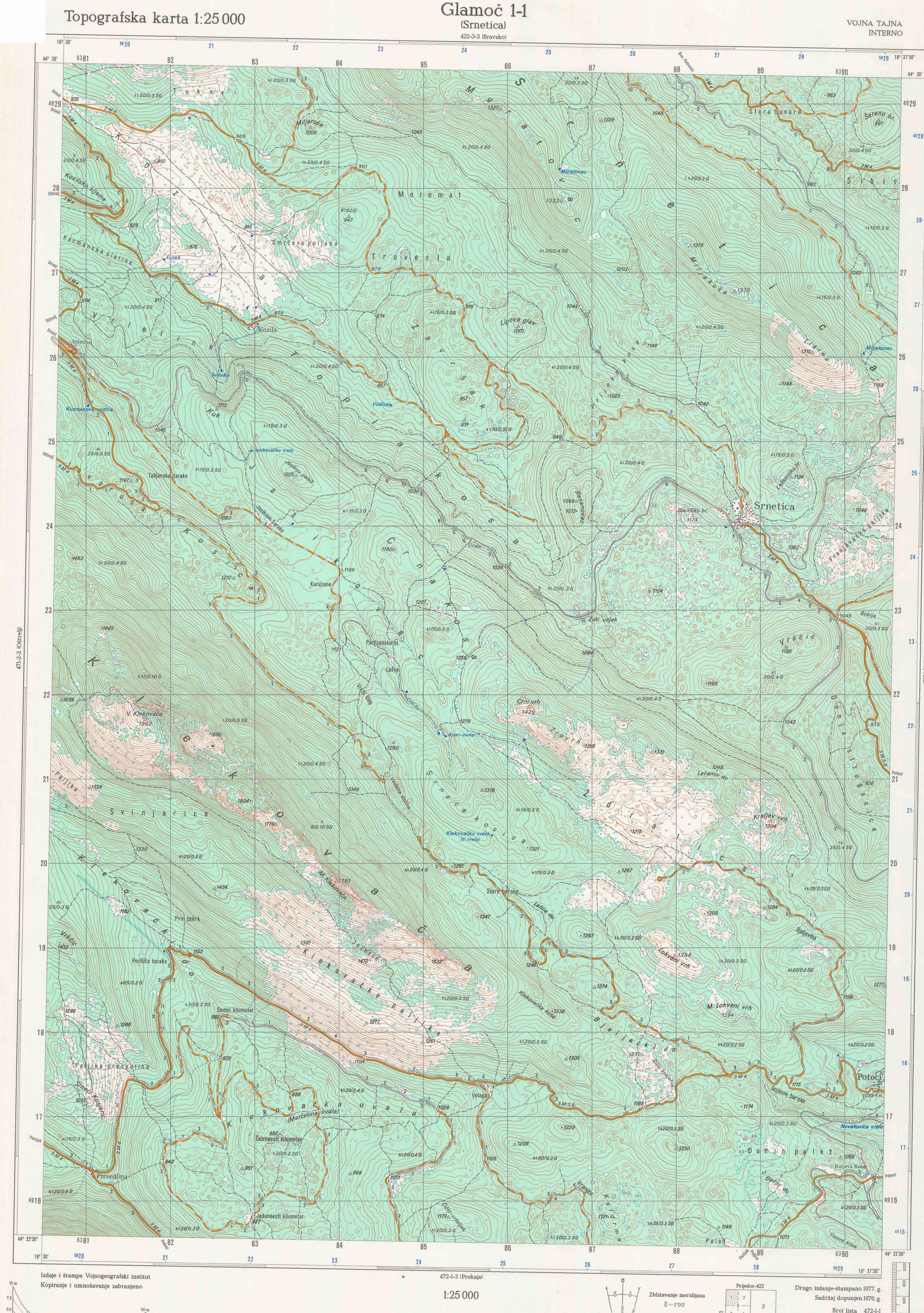  topografska karta BiH 25000 JNA  srnetica