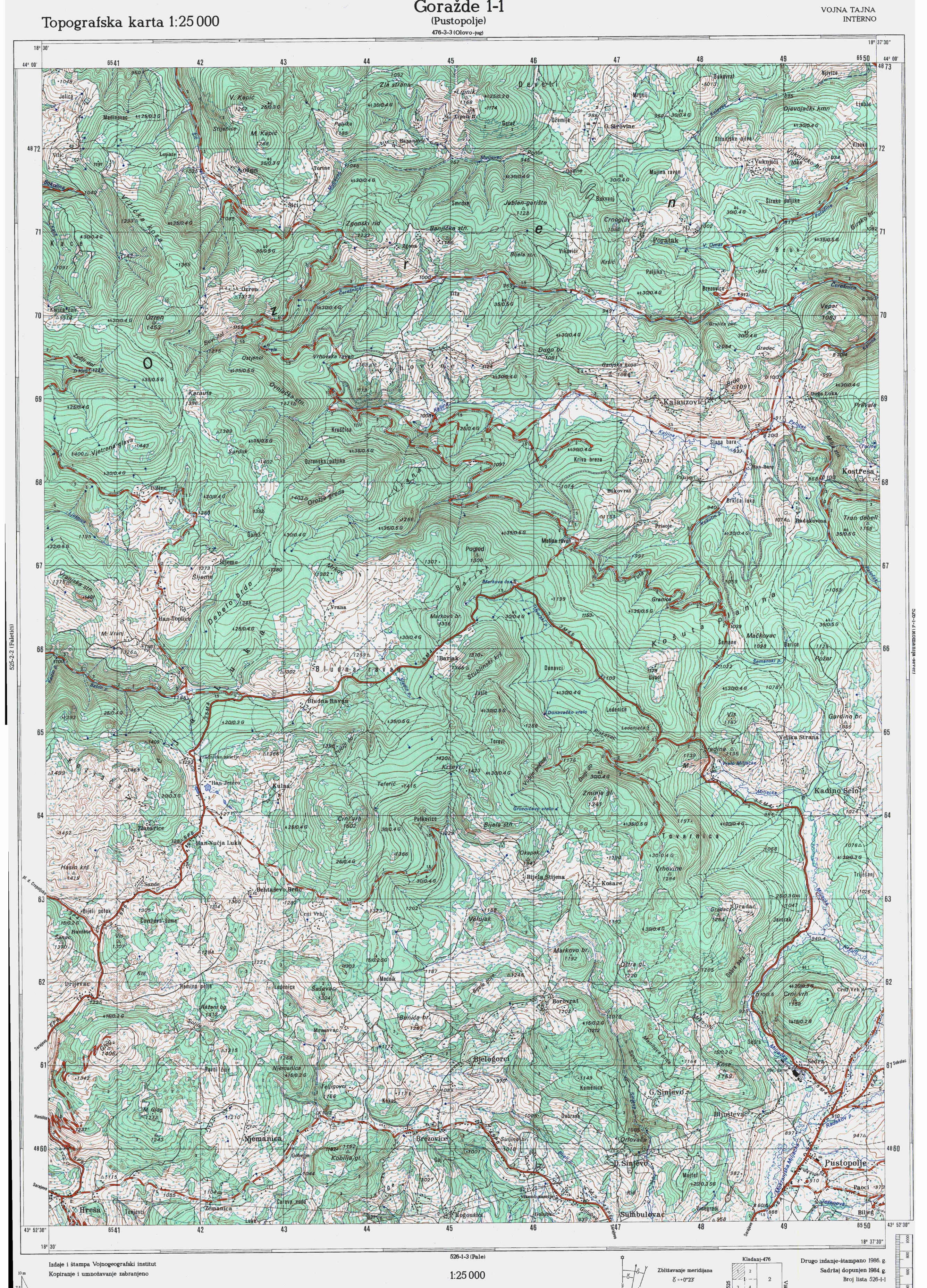  topografska karta BiH 25000 JNA  Goražde