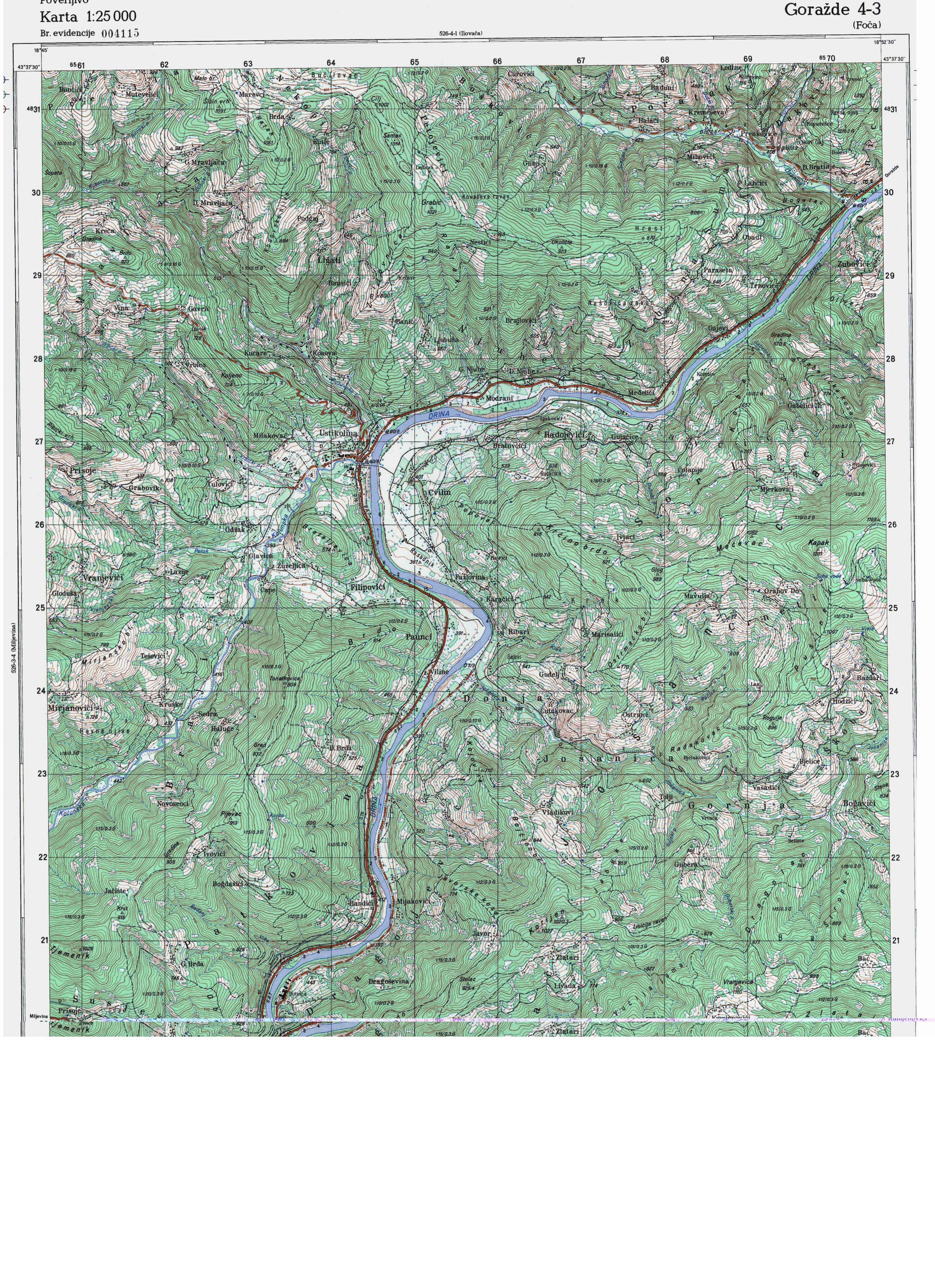  topografska karta BiH 25000 JNA  Ustikolina