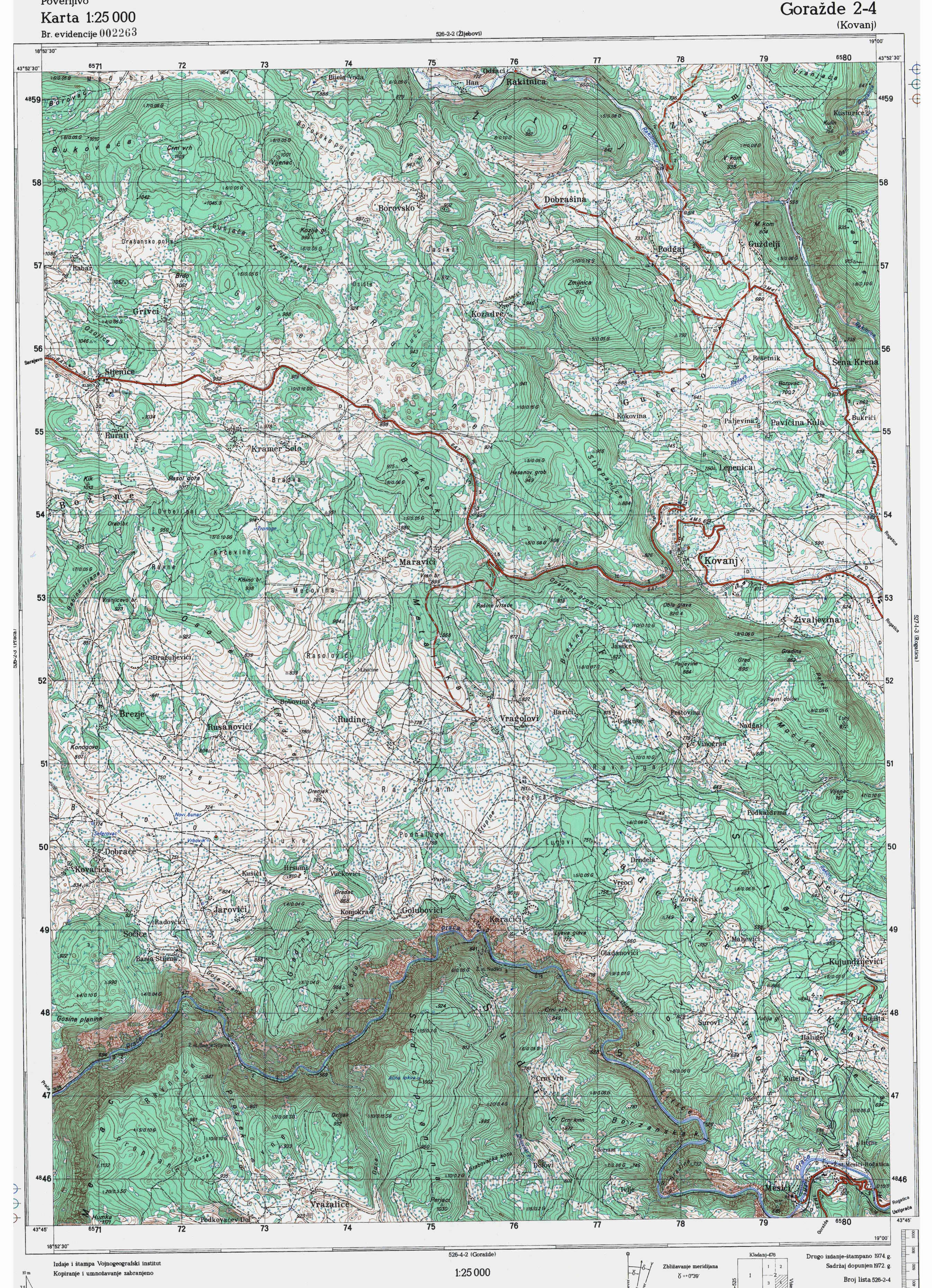  topografska karta BiH 25000 JNA  Goražde