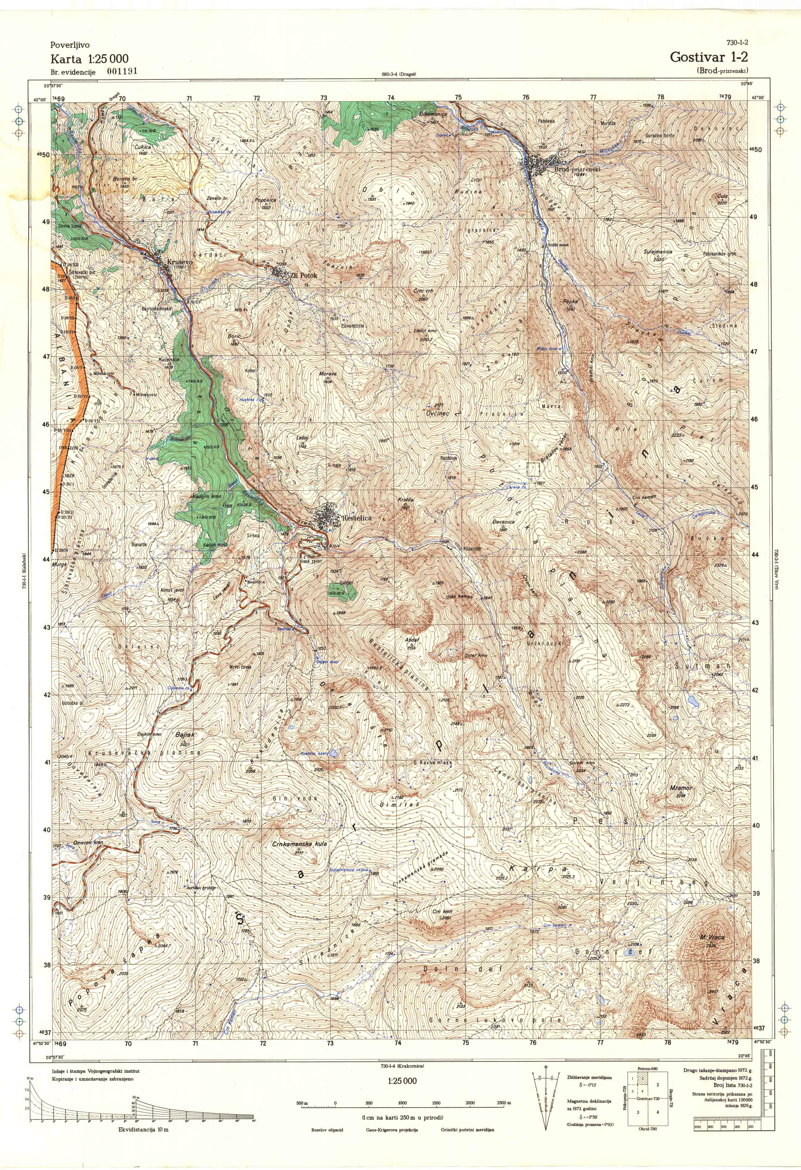  topografska karta Makedonije 25000 JNA  Gostivar