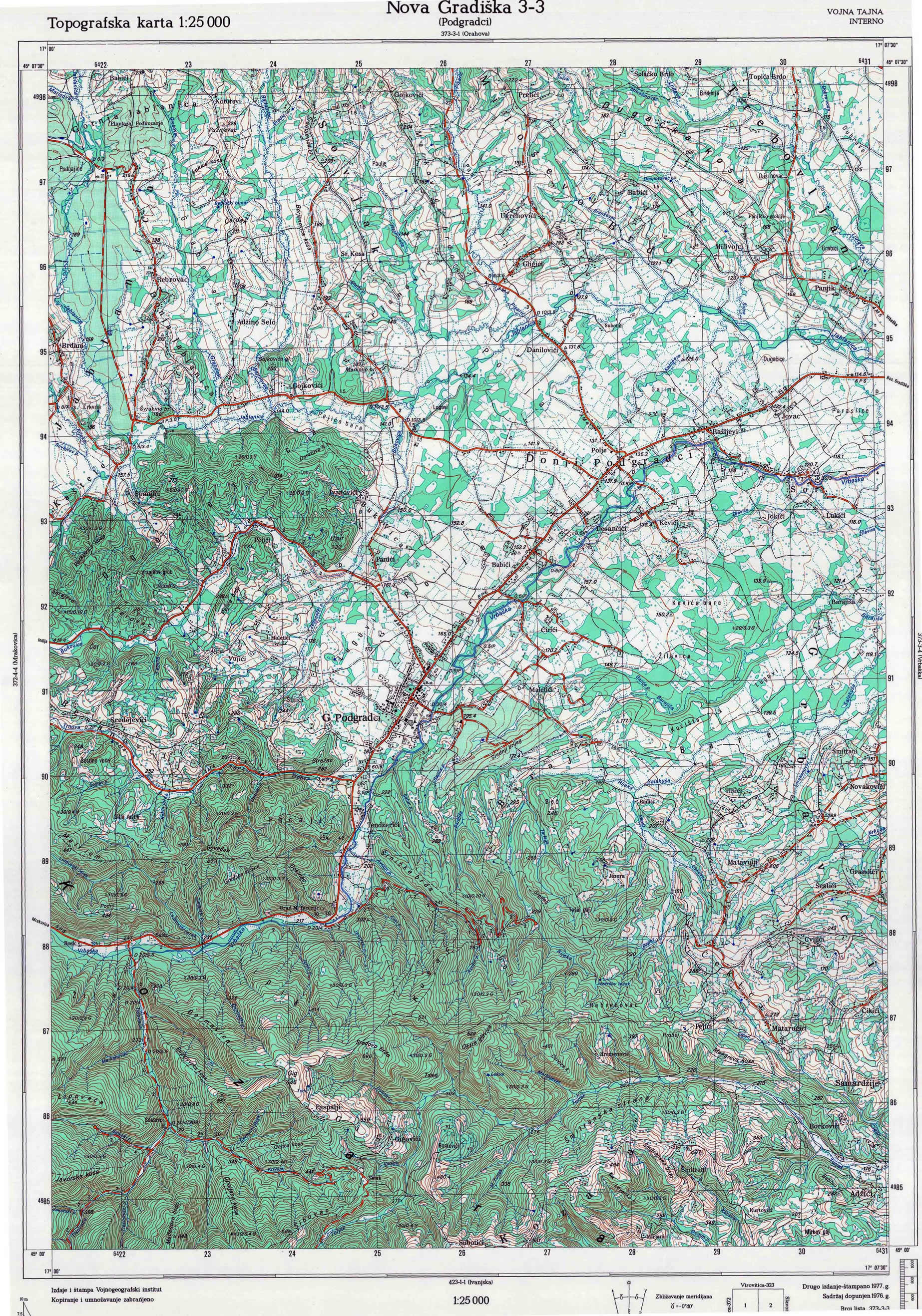 Nova Gradiška top karte hrvatske 25000 JNA