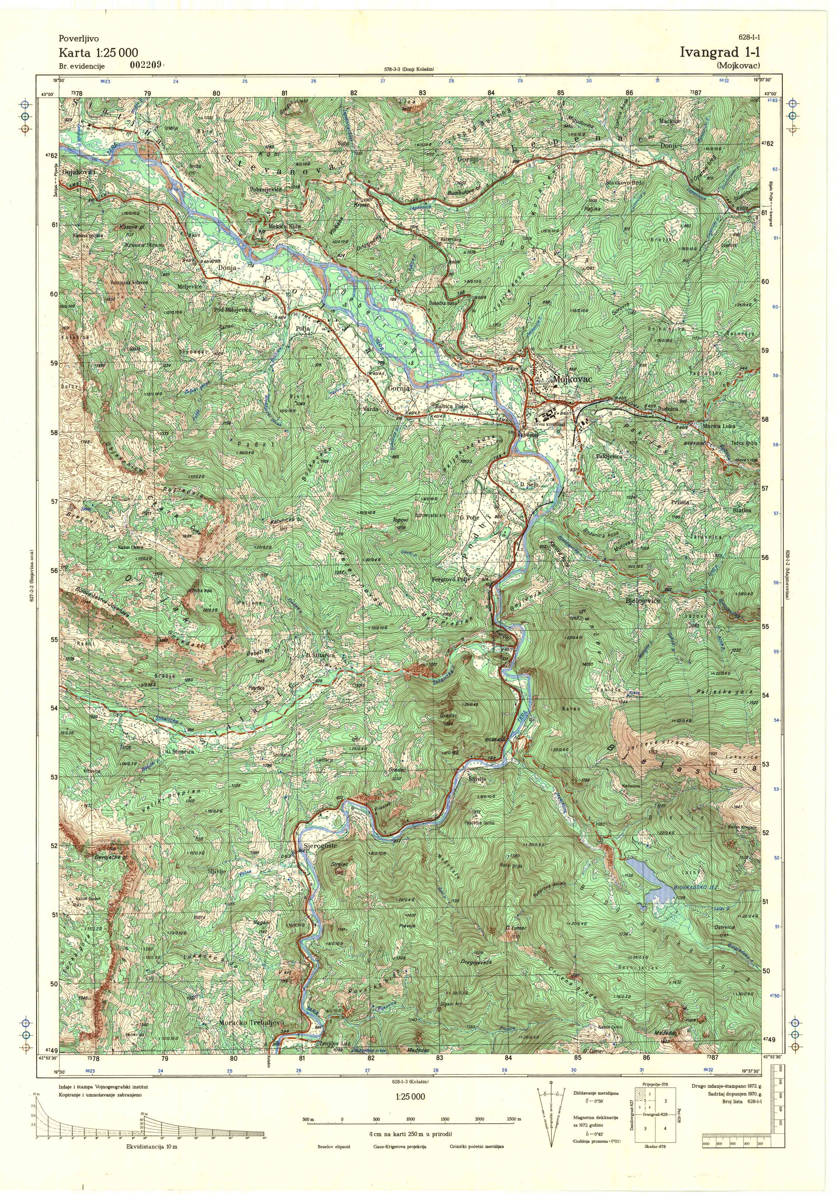  topografska karta crne gore 25000 JNA  Ivangrad
