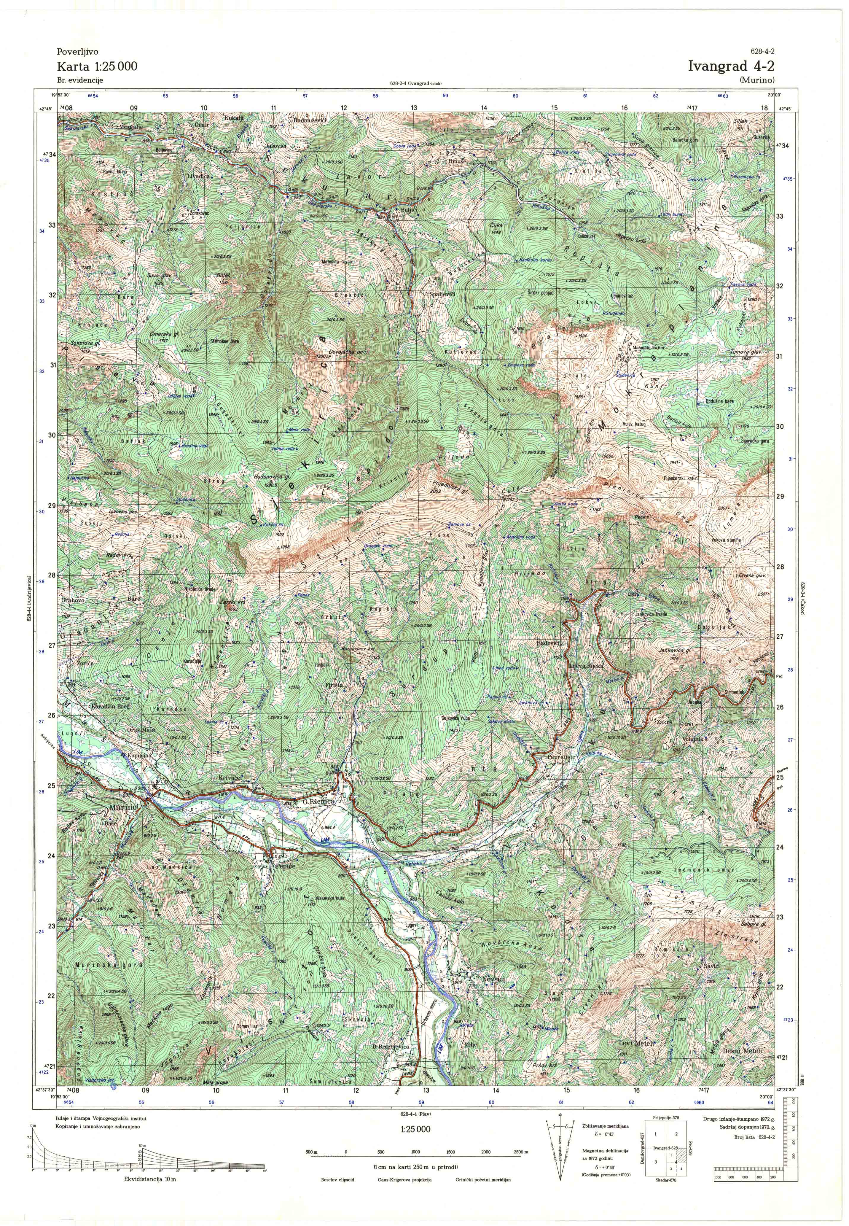  topografska karta crne gore 25000 JNA  Ivangrad