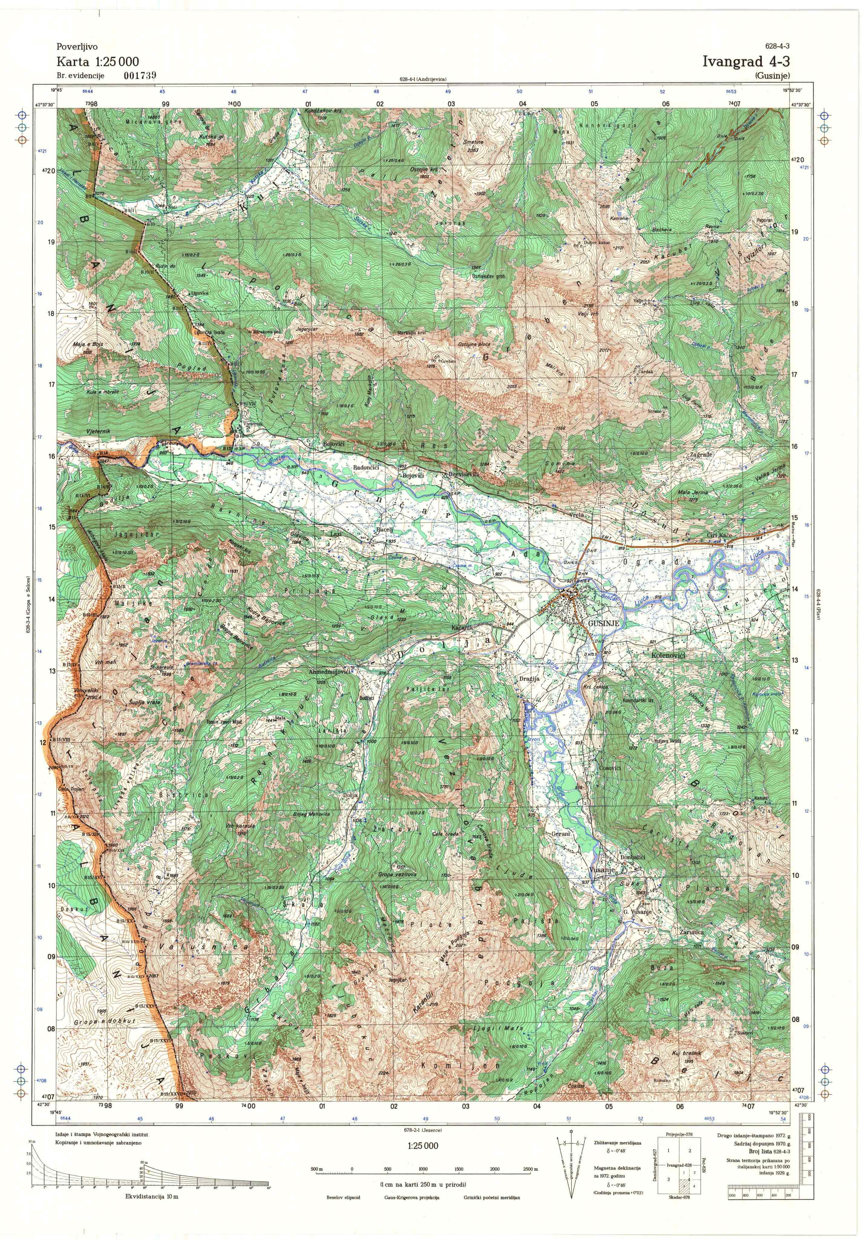  topografska karta crne gore 25000 JNA  Ivangrad
