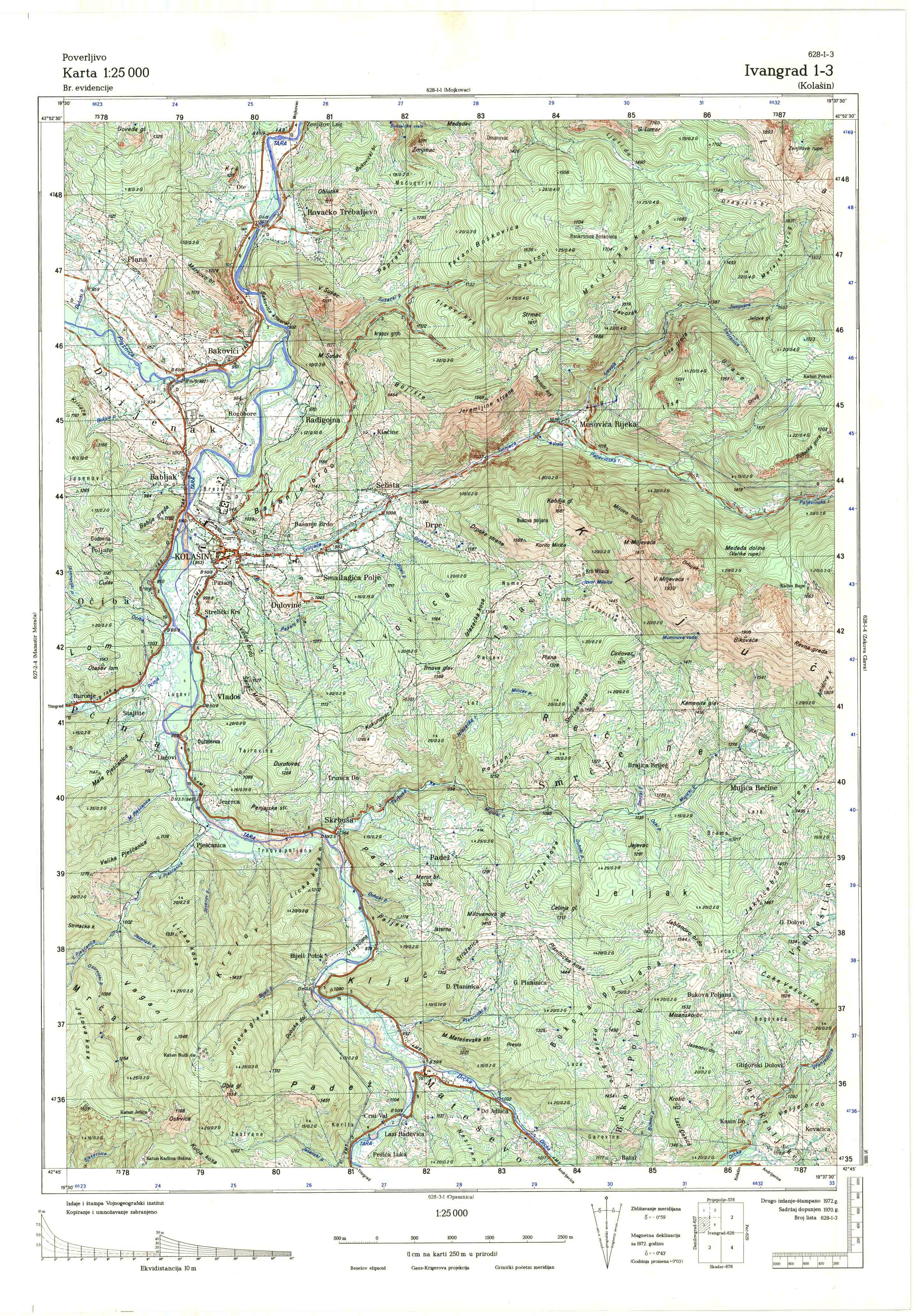  topografska karta crne gore 25000 JNA  Ivangrad