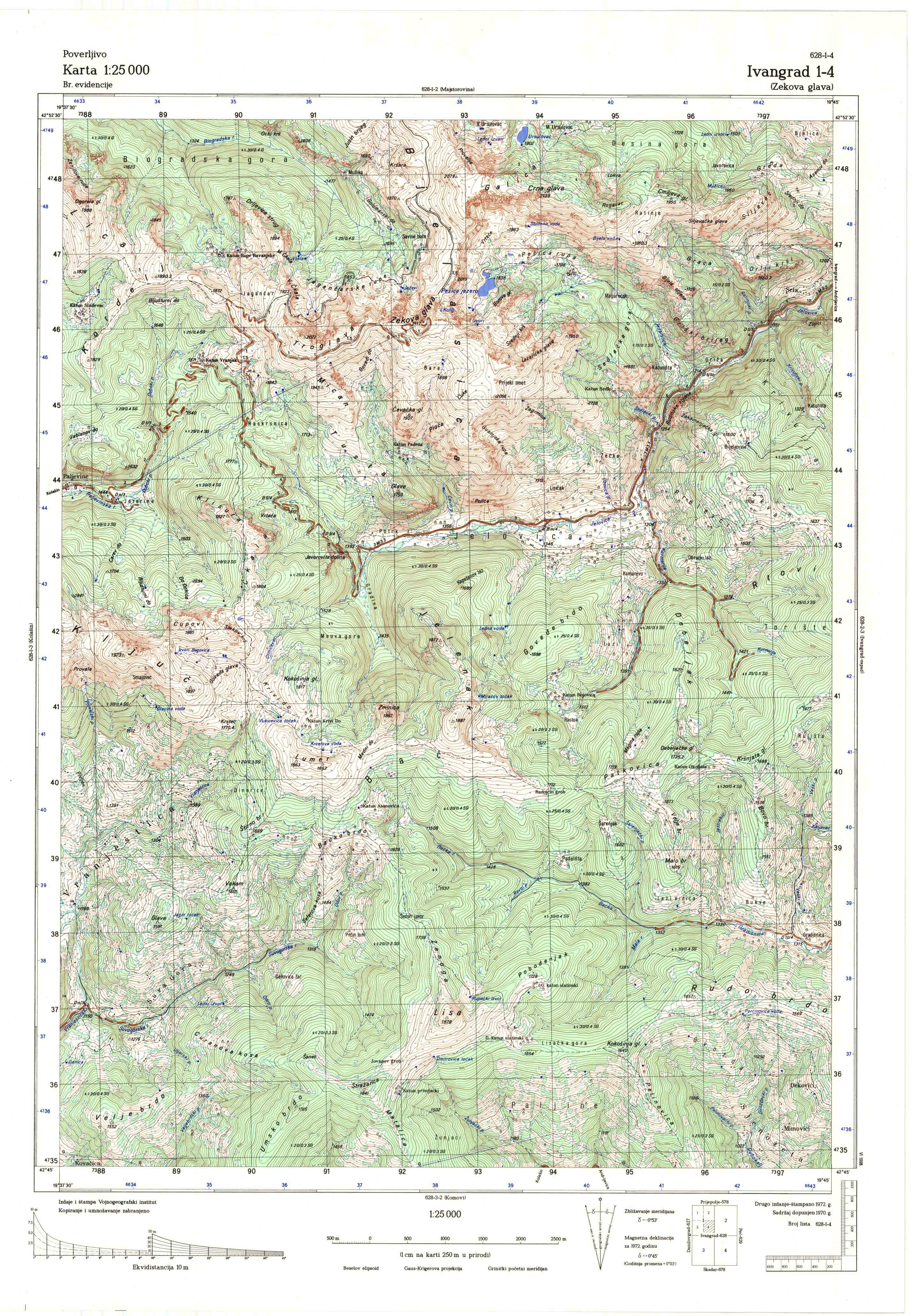  topografska karta crne gore 25000 JNA  Ivangrad