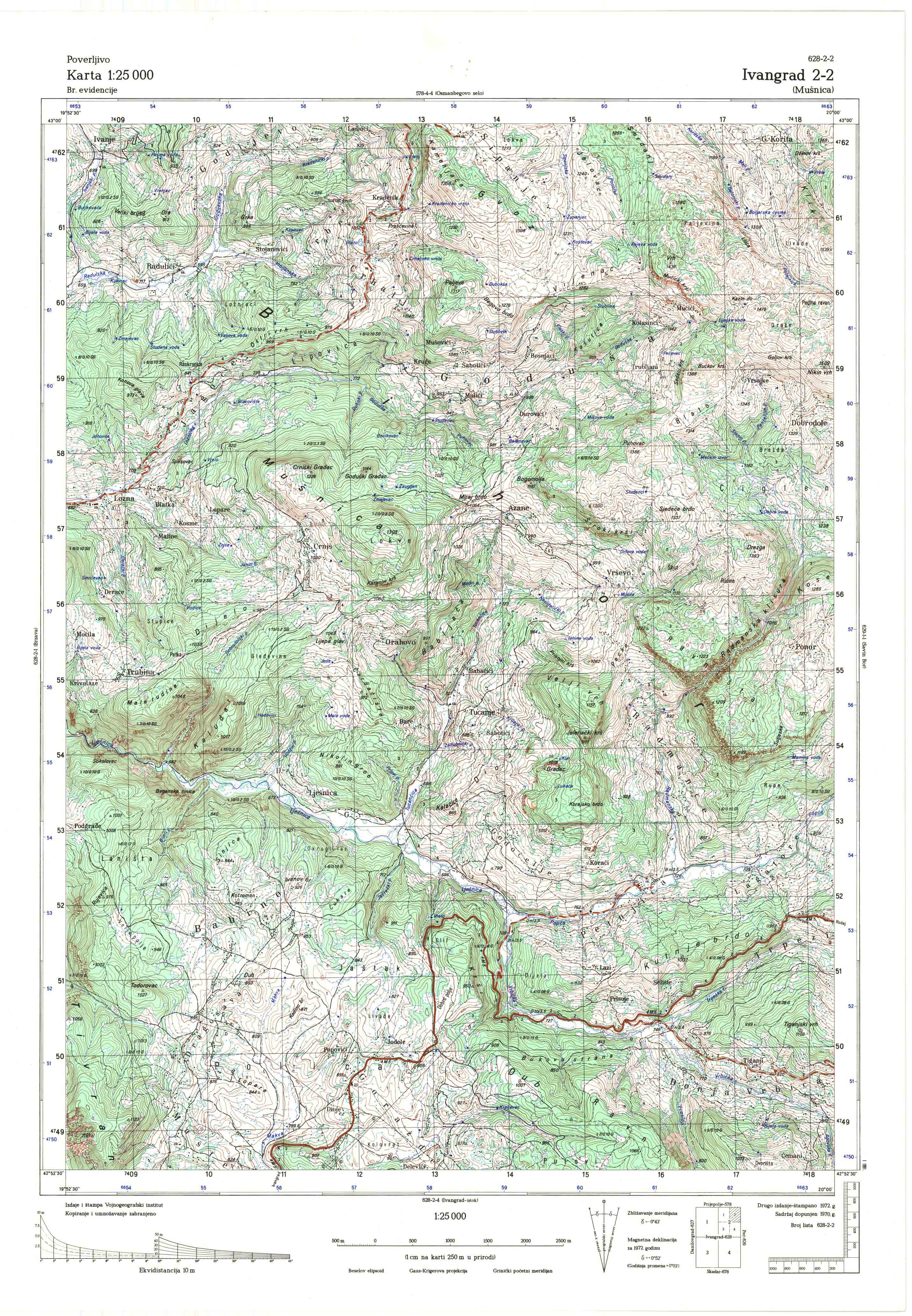  topografska karta crne gore 25000 JNA  Ivangrad