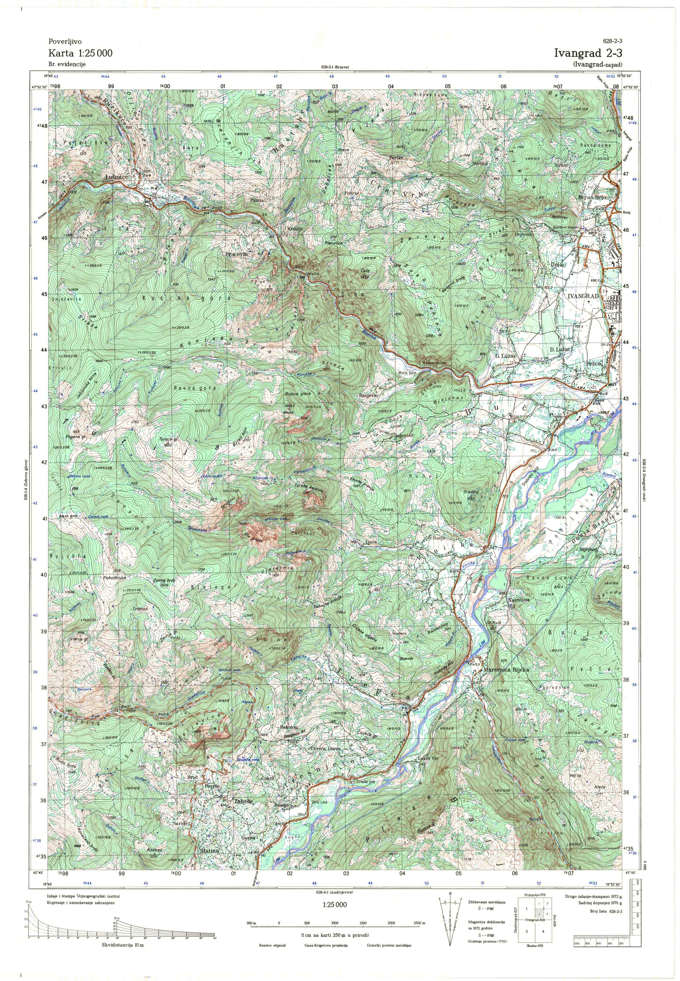  topografska karta crne gore 25000 JNA  Ivangrad